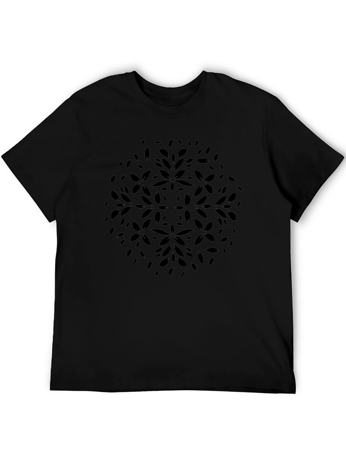 Black Floral Pattern Crew Neck Tee