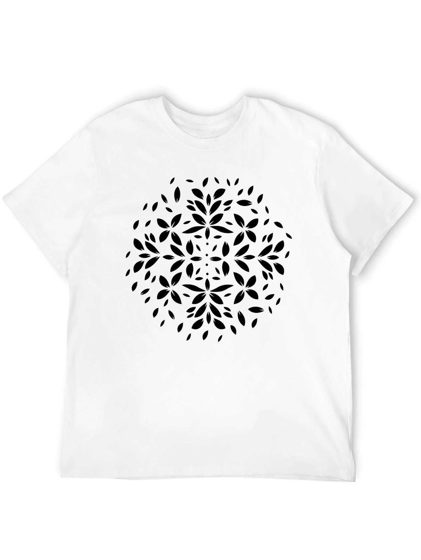 Black Floral Pattern Crew Neck Tee