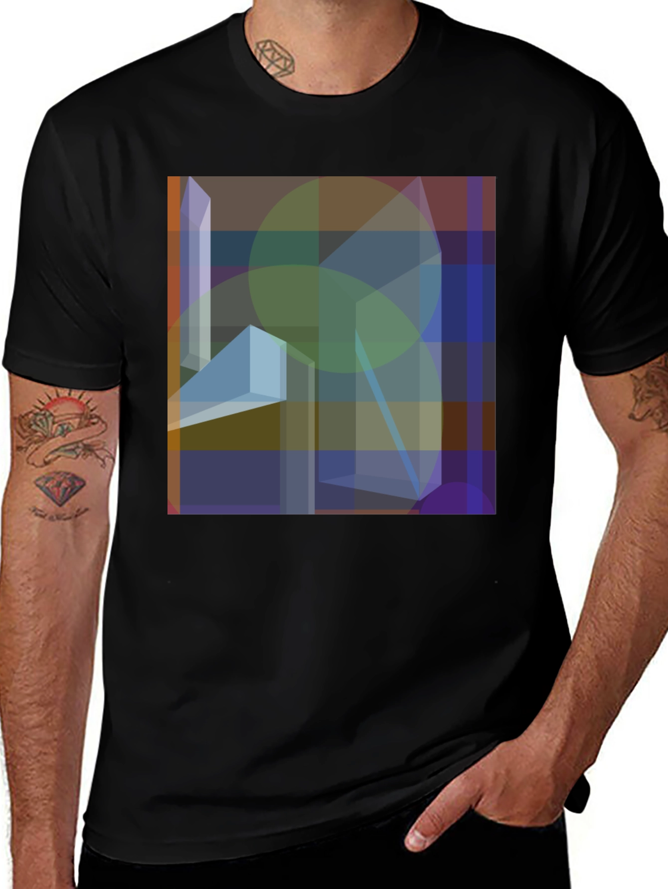 Abstract Geometric Art Graphic Black T-Shirt