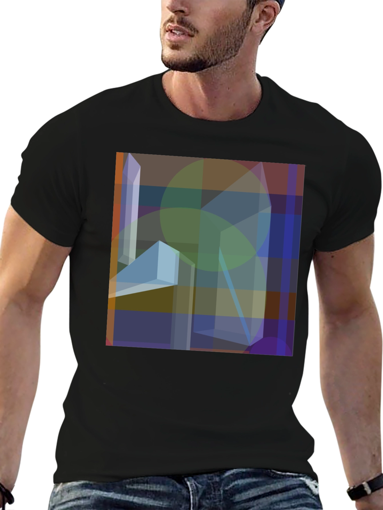 Abstract Geometric Art Graphic Black T-Shirt