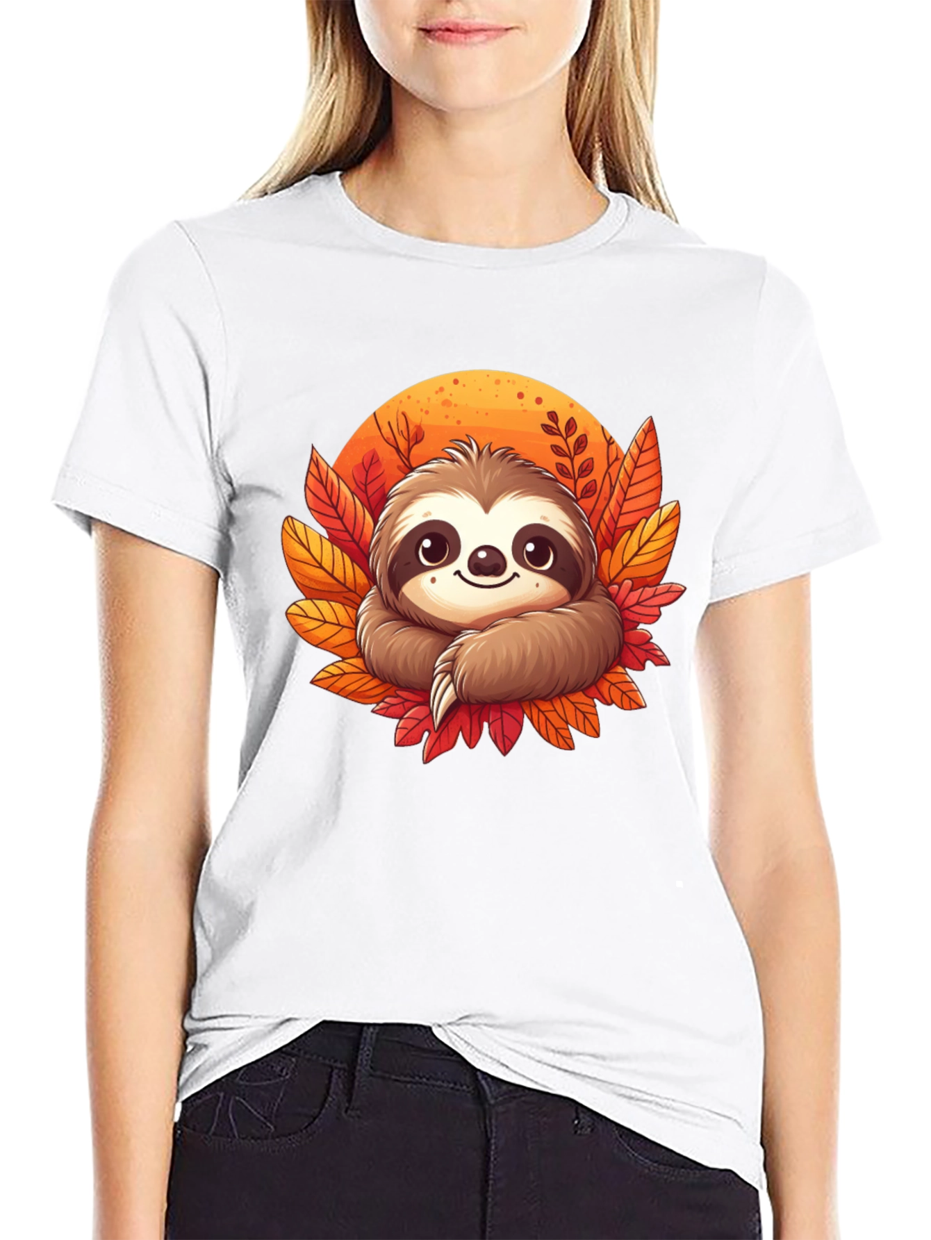 Cute Sloth Fall Leaves Graphic Tee
