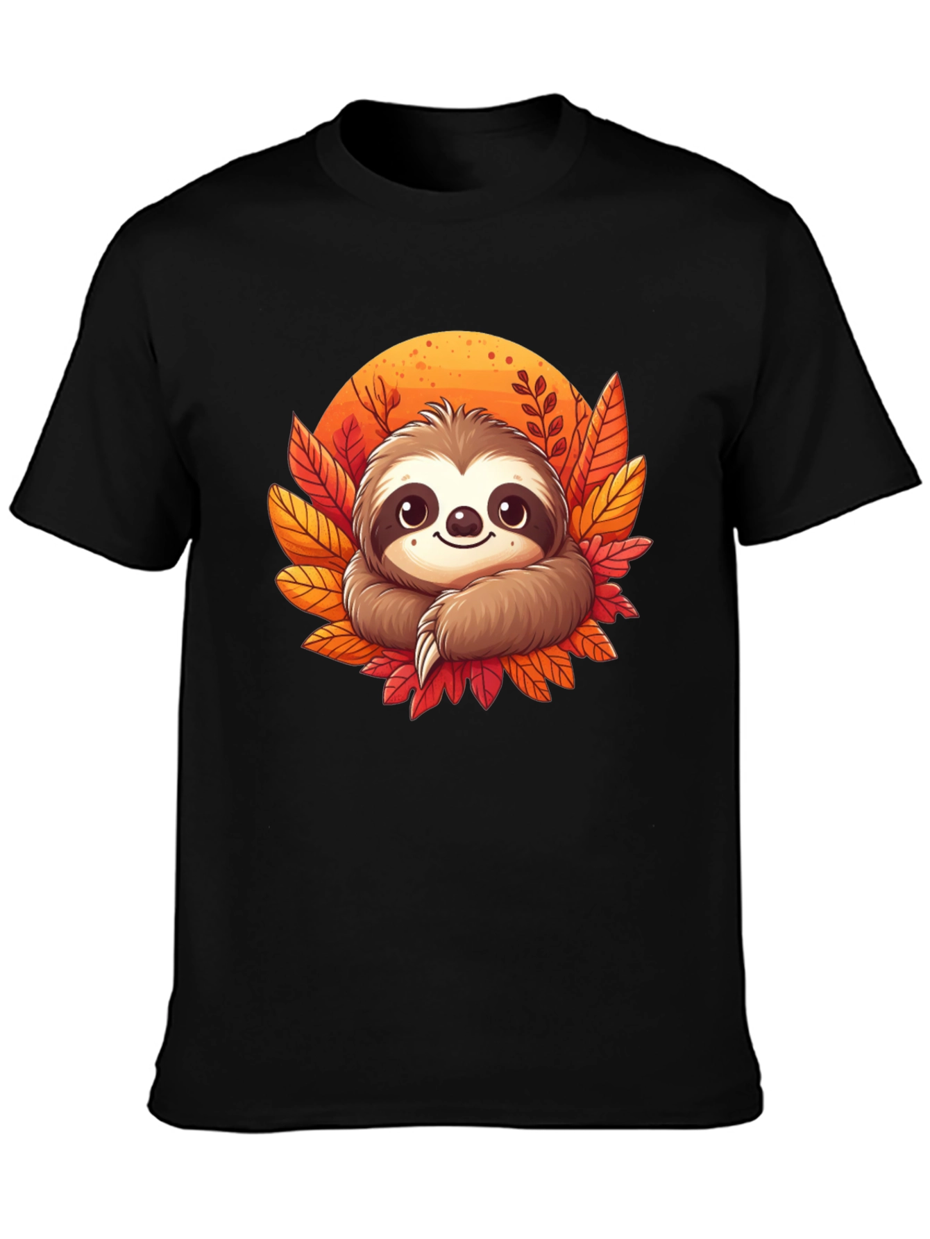 Cute Sloth Fall Leaves Graphic Tee