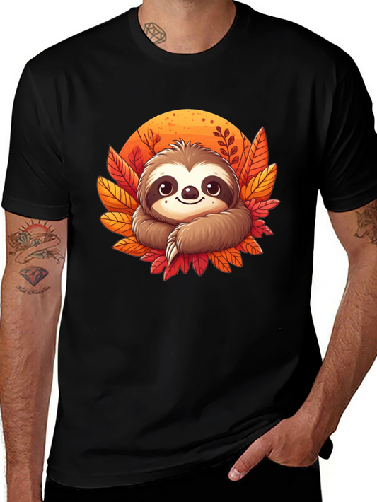 Cute Sloth Fall Leaves Graphic Tee