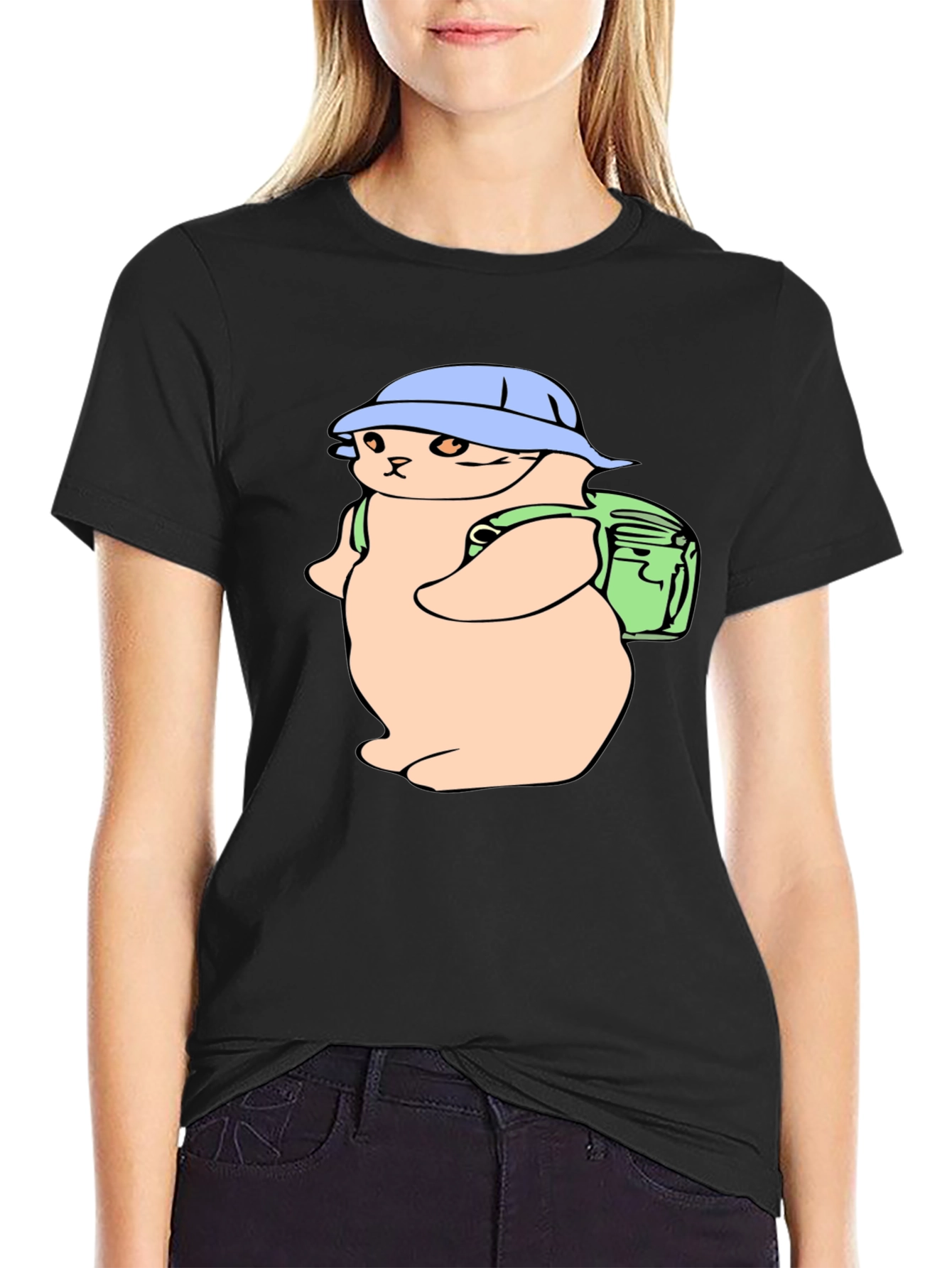 Cute Cat Hiker T-Shirt - Black