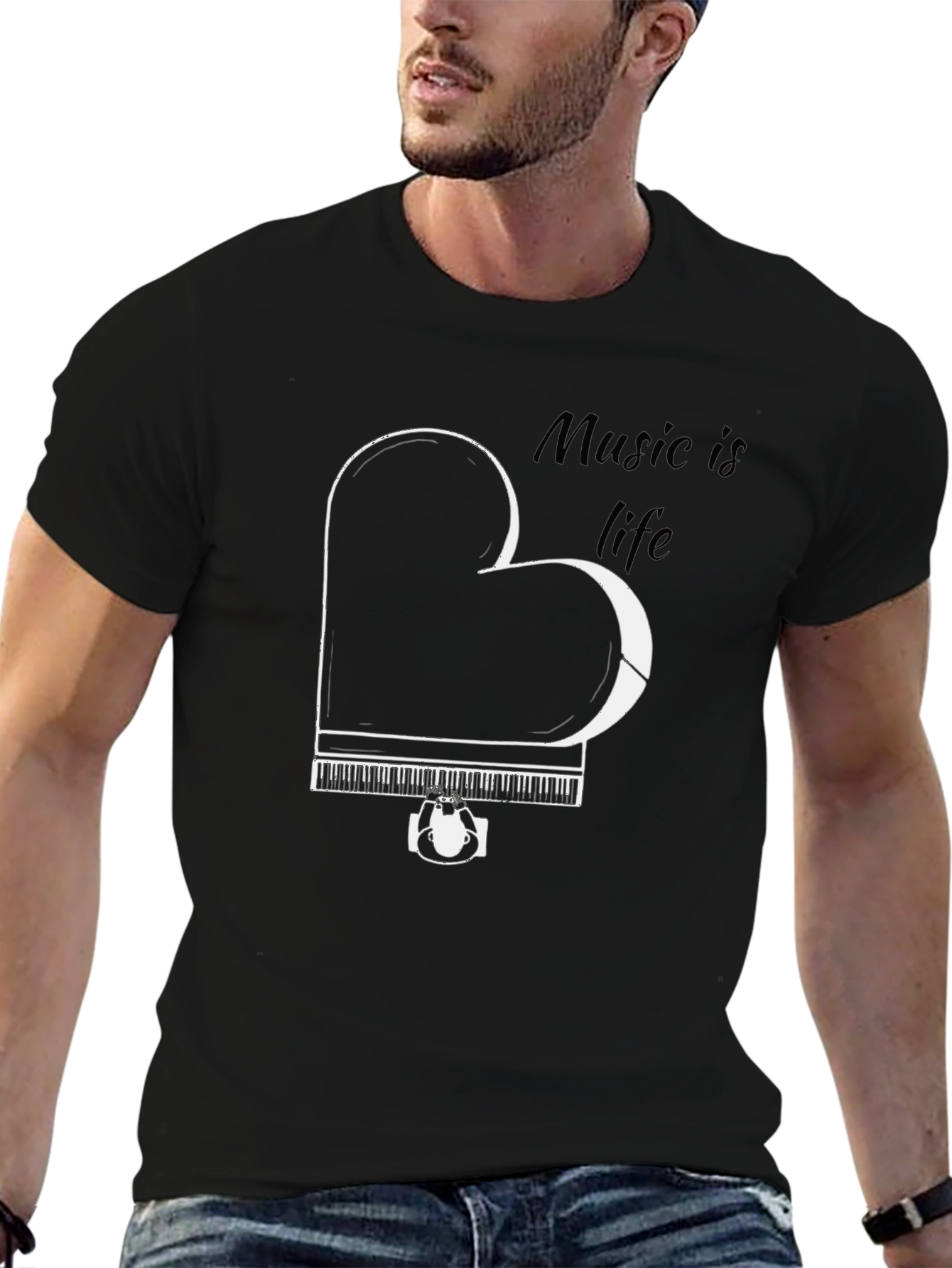 Music is Life Piano Heart T-Shirt