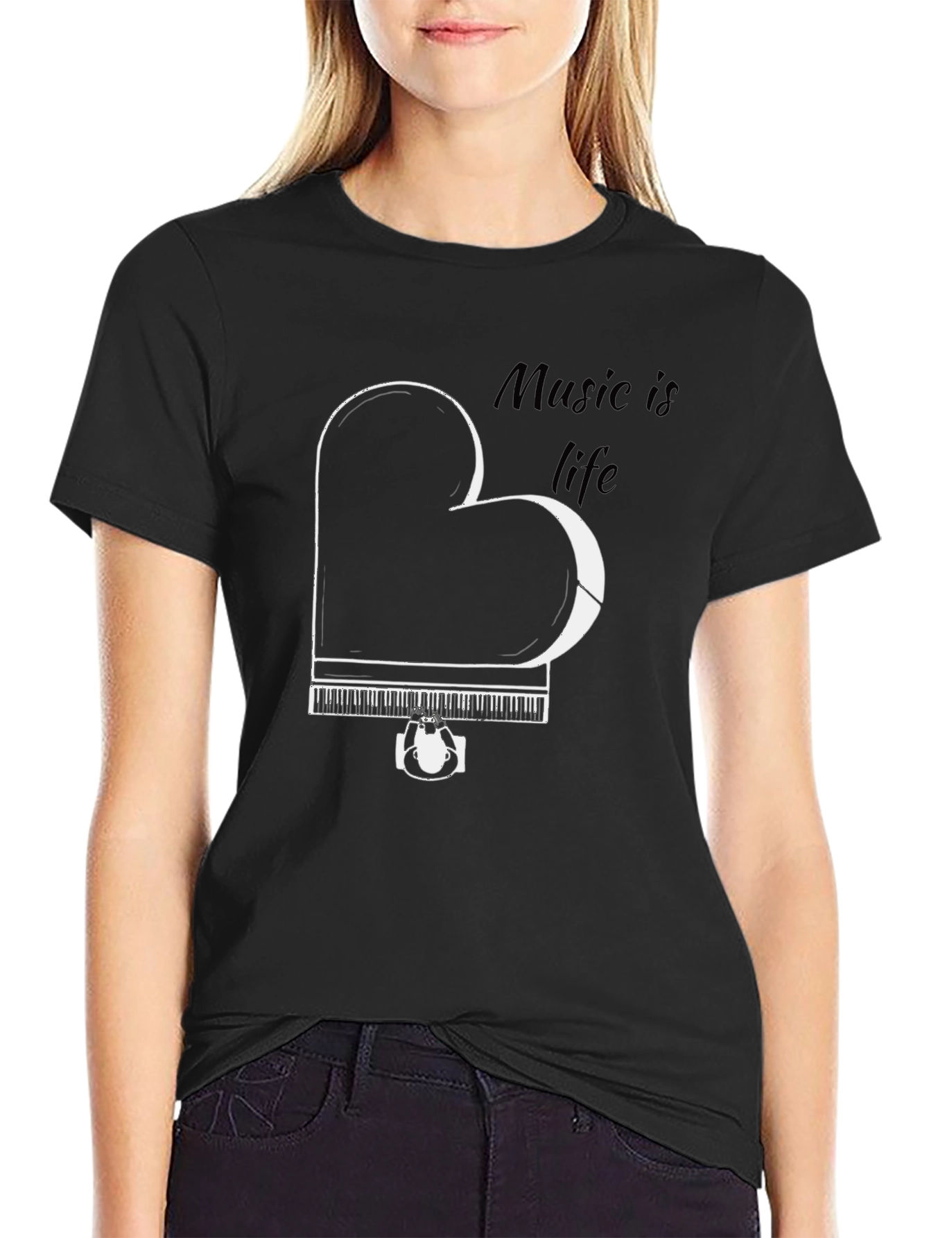 Music is Life Piano Heart T-Shirt