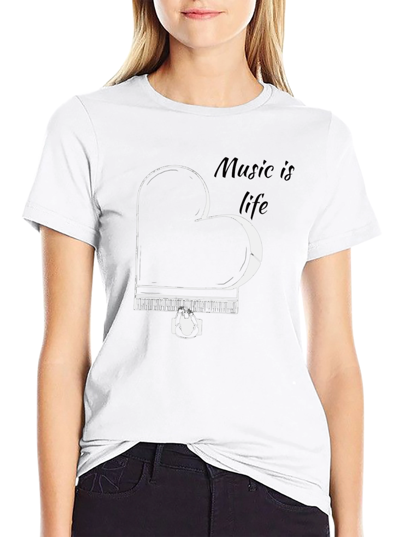 Music is Life Piano Heart T-Shirt