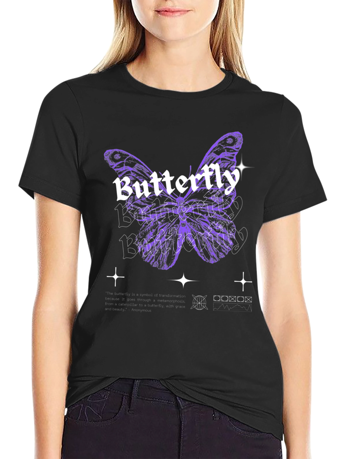 Butterfly Graphic Print Black T-Shirt