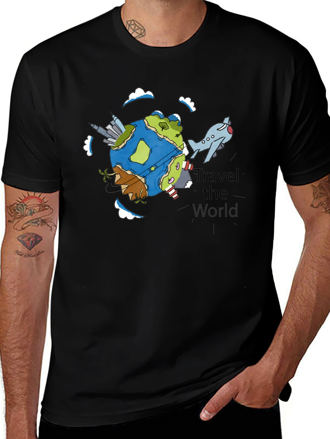Travel the World Graphic Tee - Black