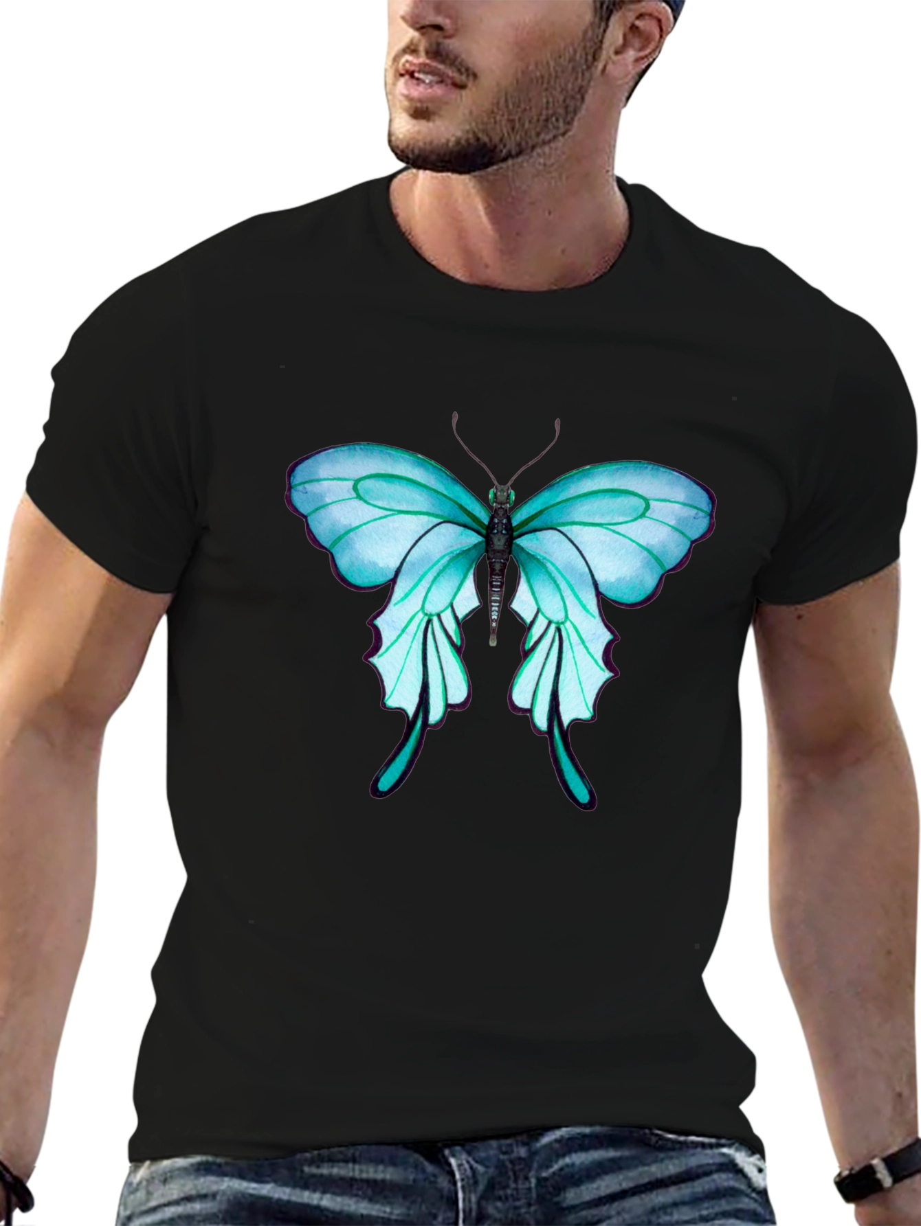 Butterfly Graphic Tee - Stylish Mens Black T-Shirt