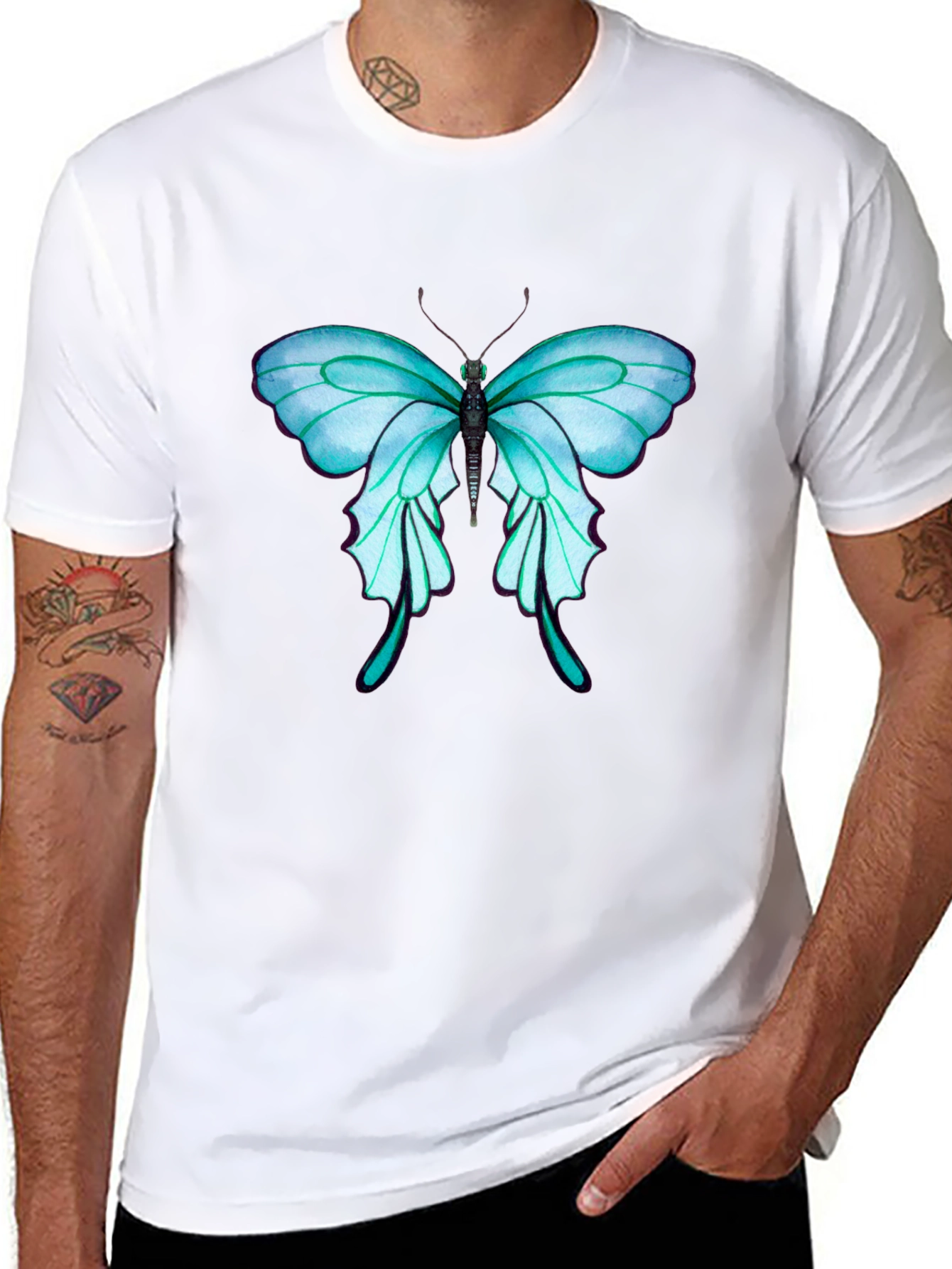Butterfly Graphic Tee - Stylish Mens Black T-Shirt