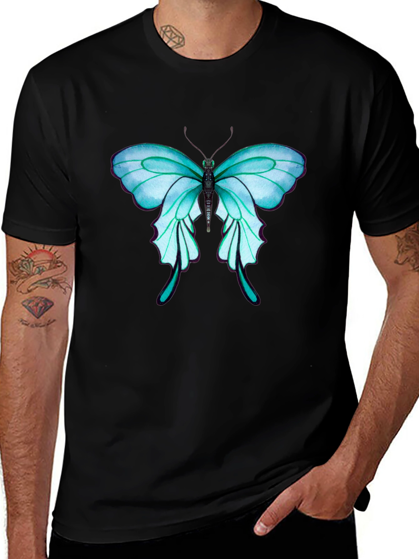 Butterfly Graphic Tee - Stylish Mens Black T-Shirt