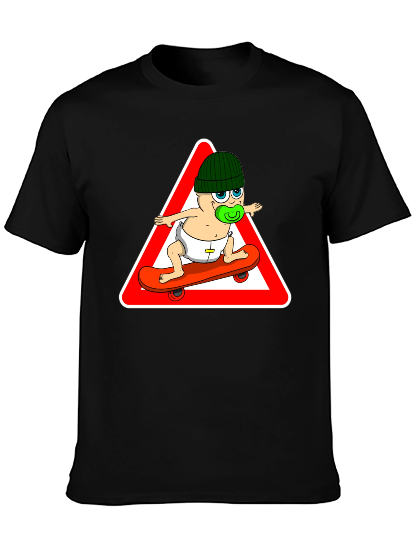 Skateboarding Baby Graphic Tee - Black Cotton T-Shirt