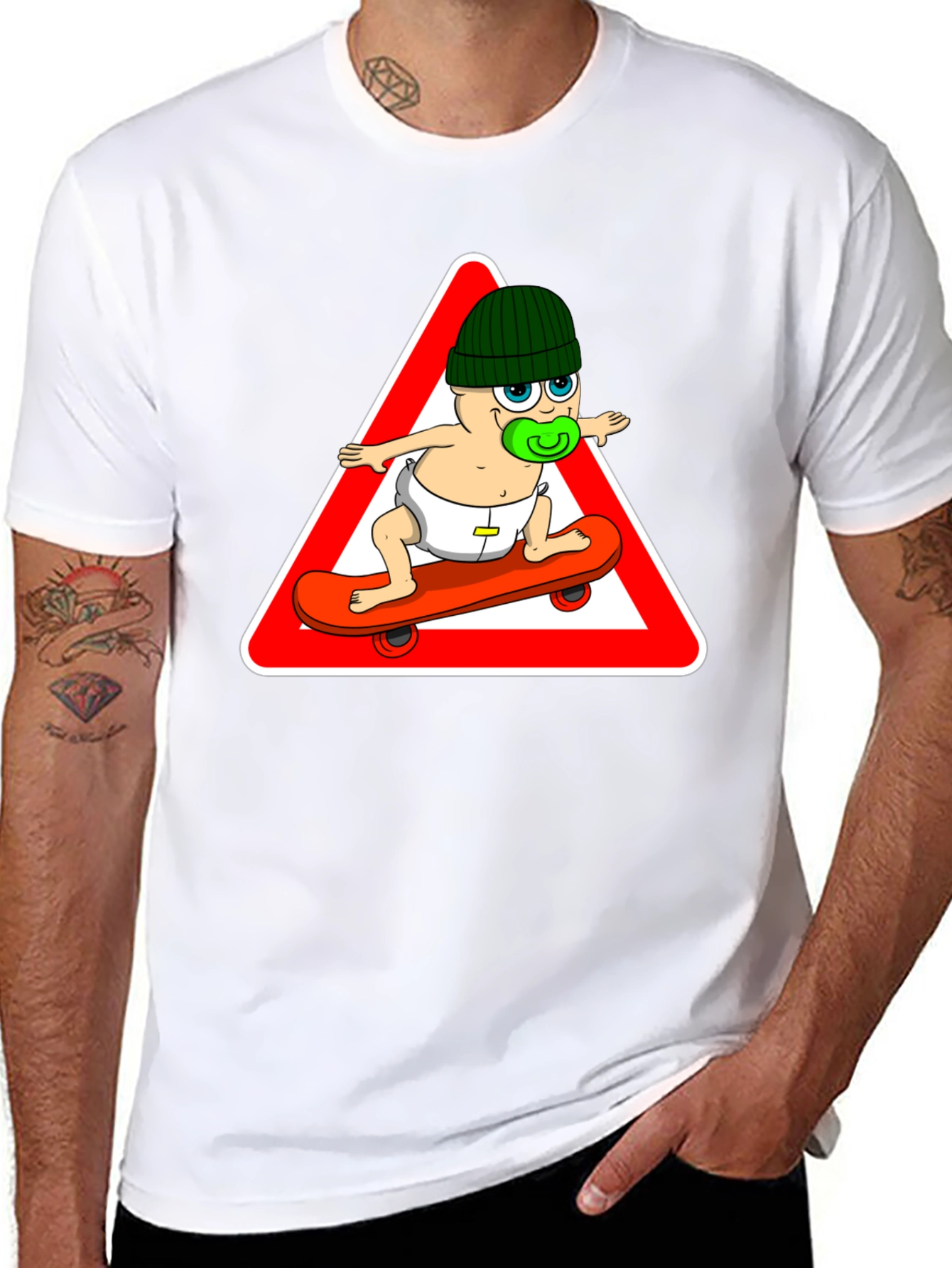 Skateboarding Baby Graphic Tee - Black Cotton T-Shirt
