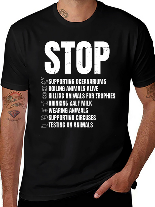 Stop Animal Cruelty Black Graphic T-Shirt