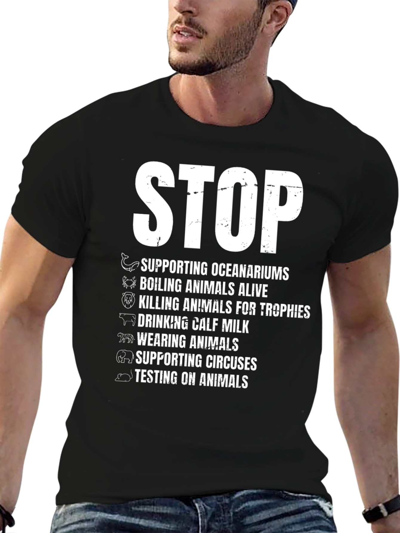 Stop Animal Cruelty Black Graphic T-Shirt