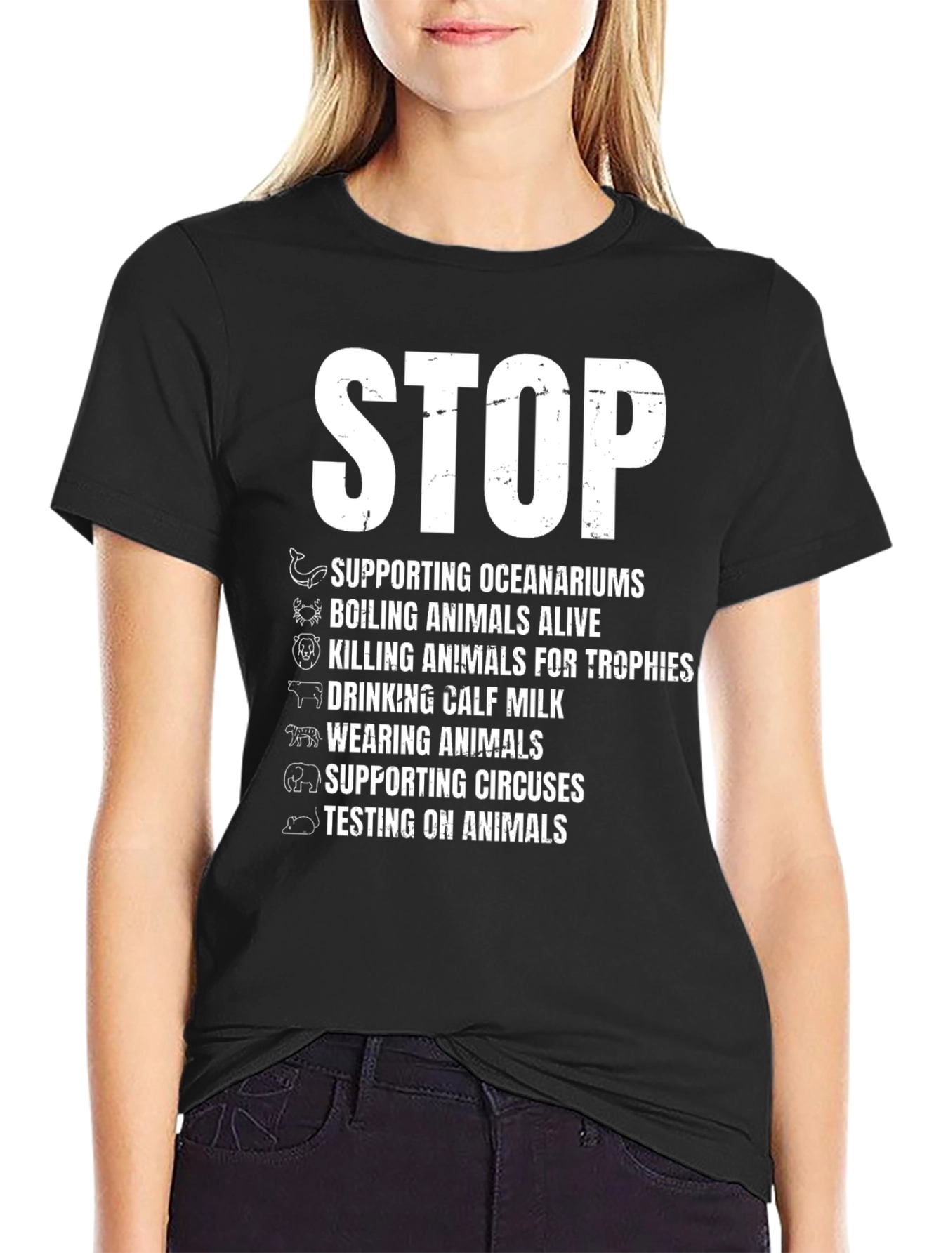 Stop Animal Cruelty Black Graphic T-Shirt