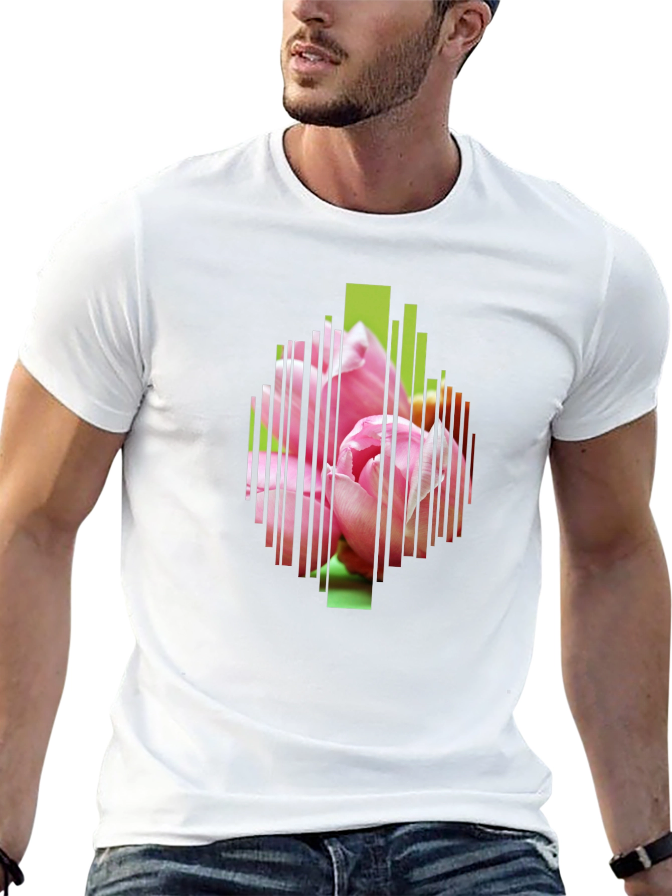 Floral Barcode Graphic Black T-Shirt