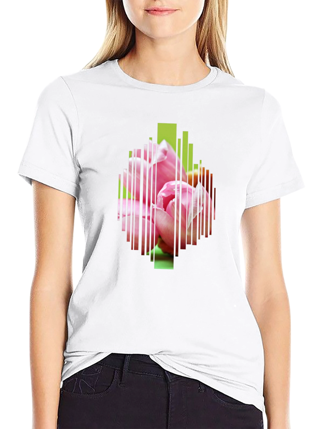 Floral Barcode Graphic Black T-Shirt