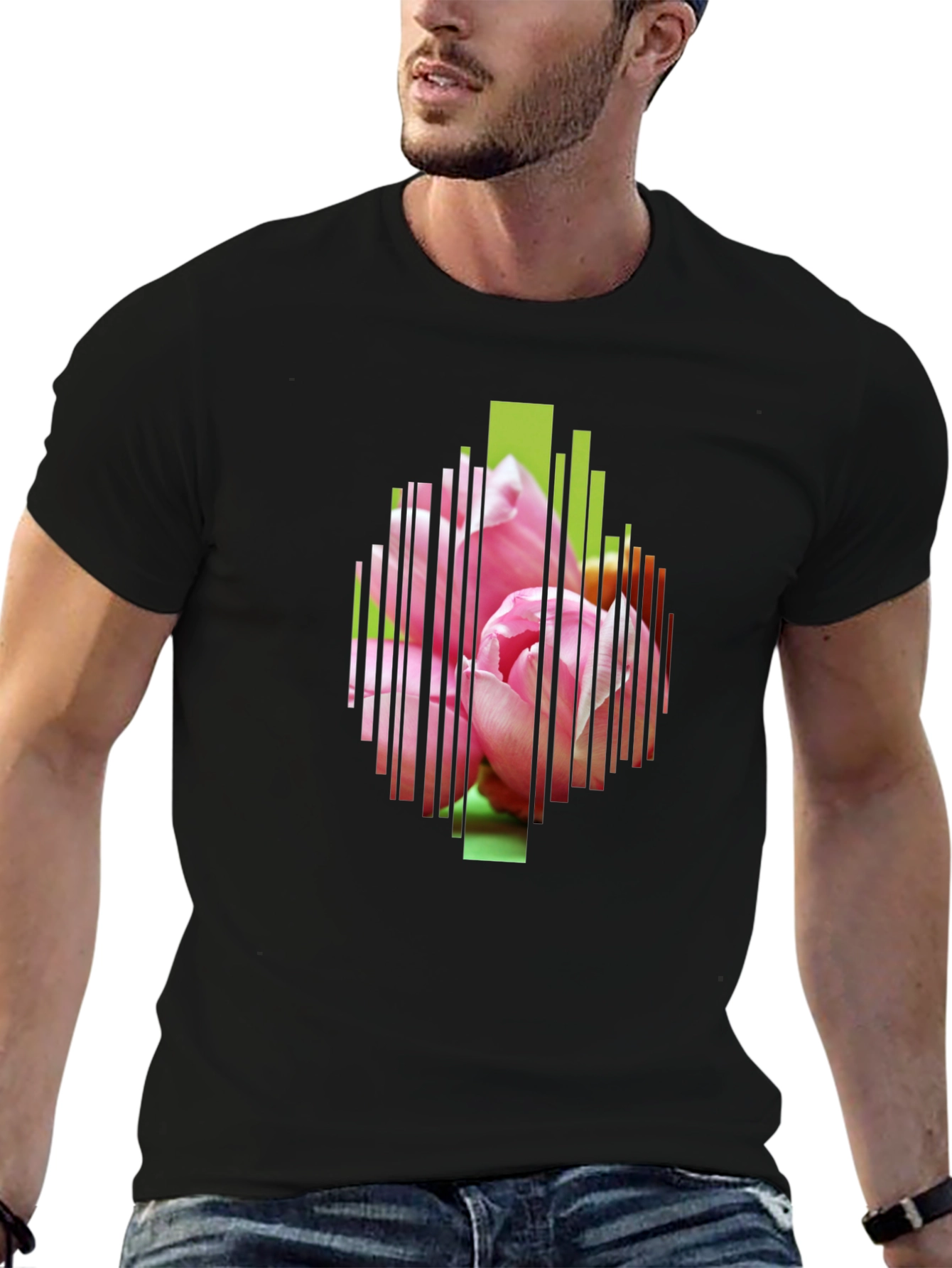 Floral Barcode Graphic Black T-Shirt