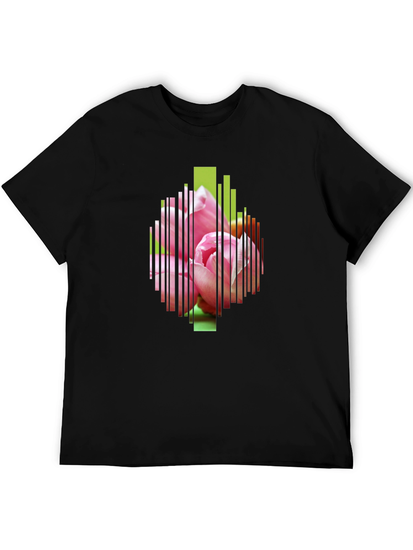 Floral Barcode Graphic Black T-Shirt