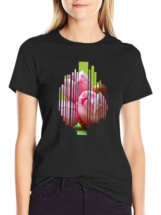 Floral Barcode Graphic Black T-Shirt