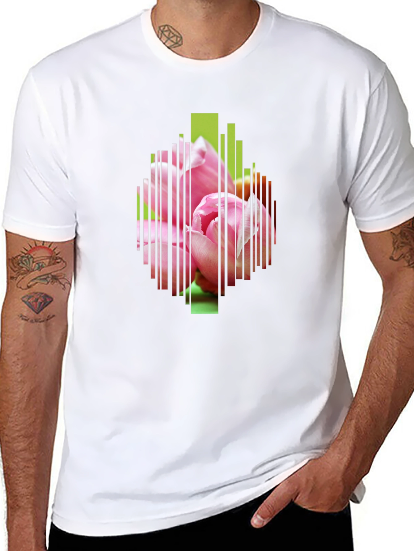 Floral Barcode Graphic Black T-Shirt
