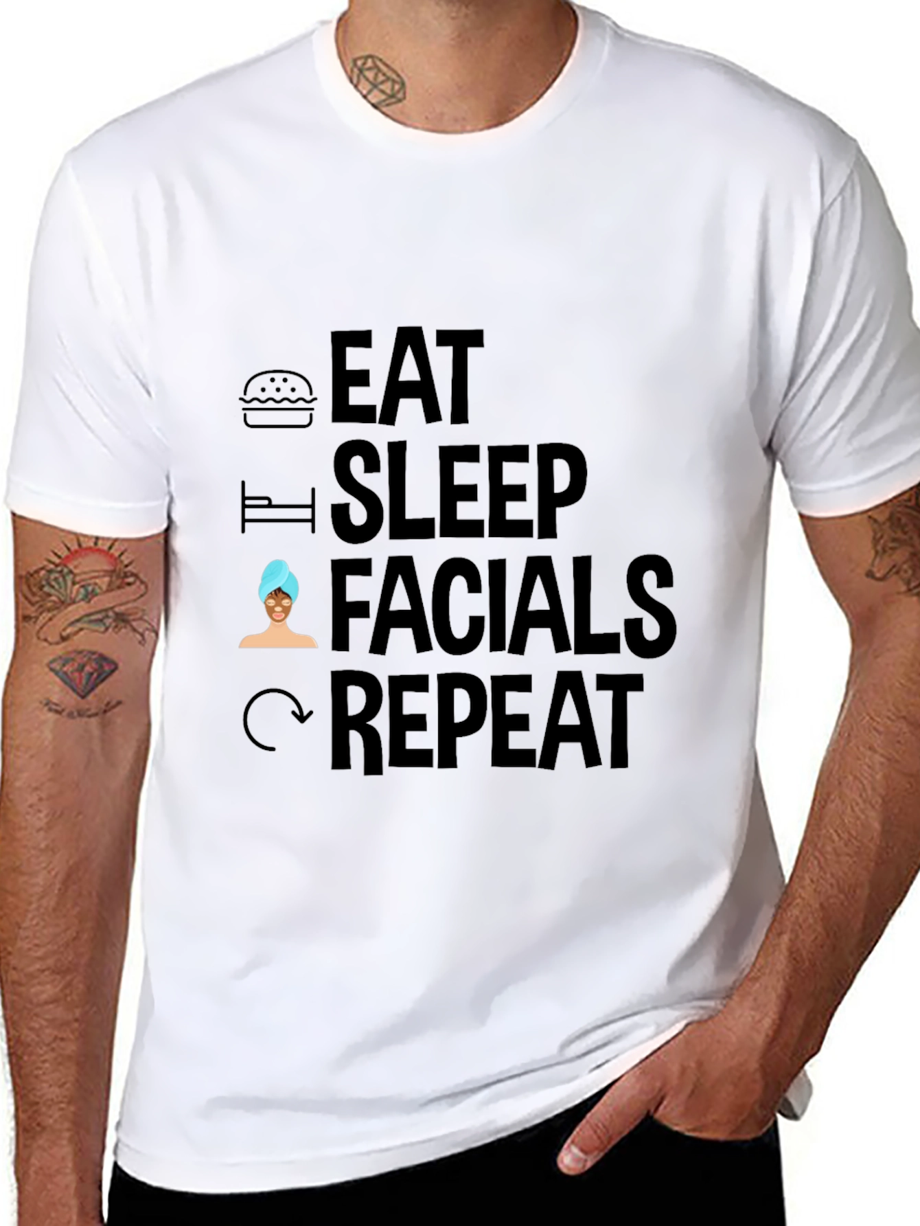 Eat Sleep Facials Repeat Black Graphic T-Shirt