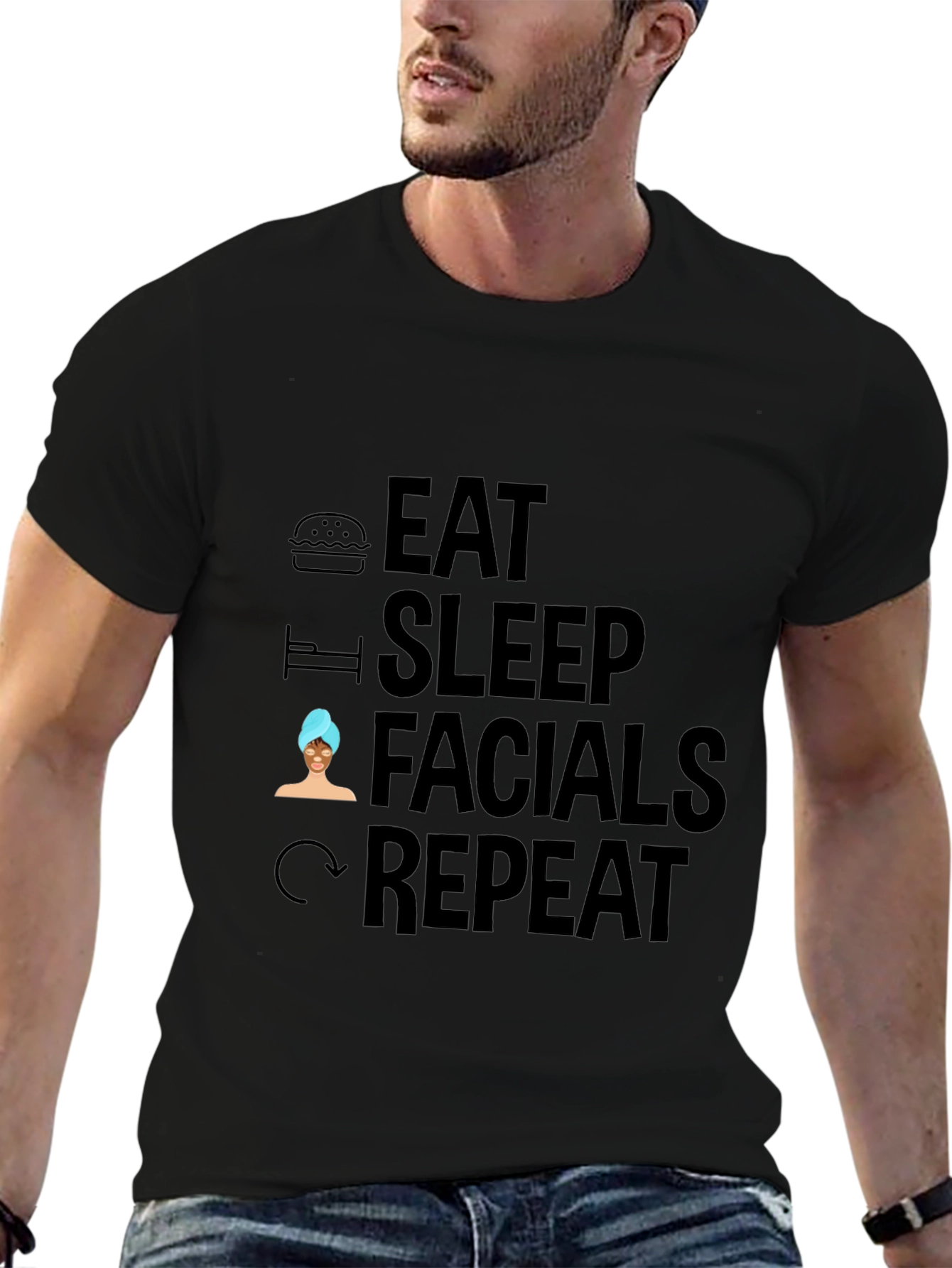 Eat Sleep Facials Repeat Black Graphic T-Shirt