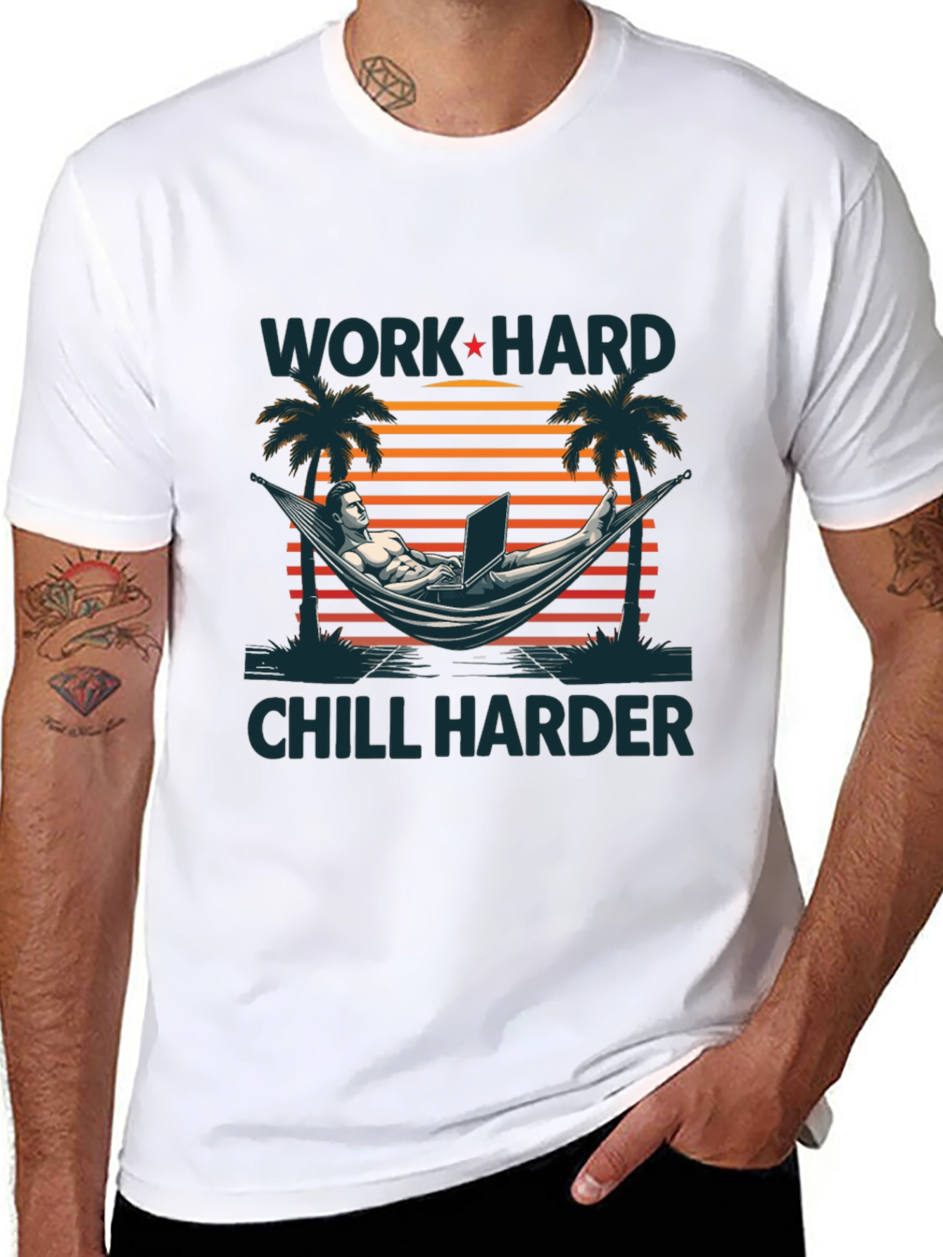 Work Hard Chill Harder Black Graphic T-Shirt