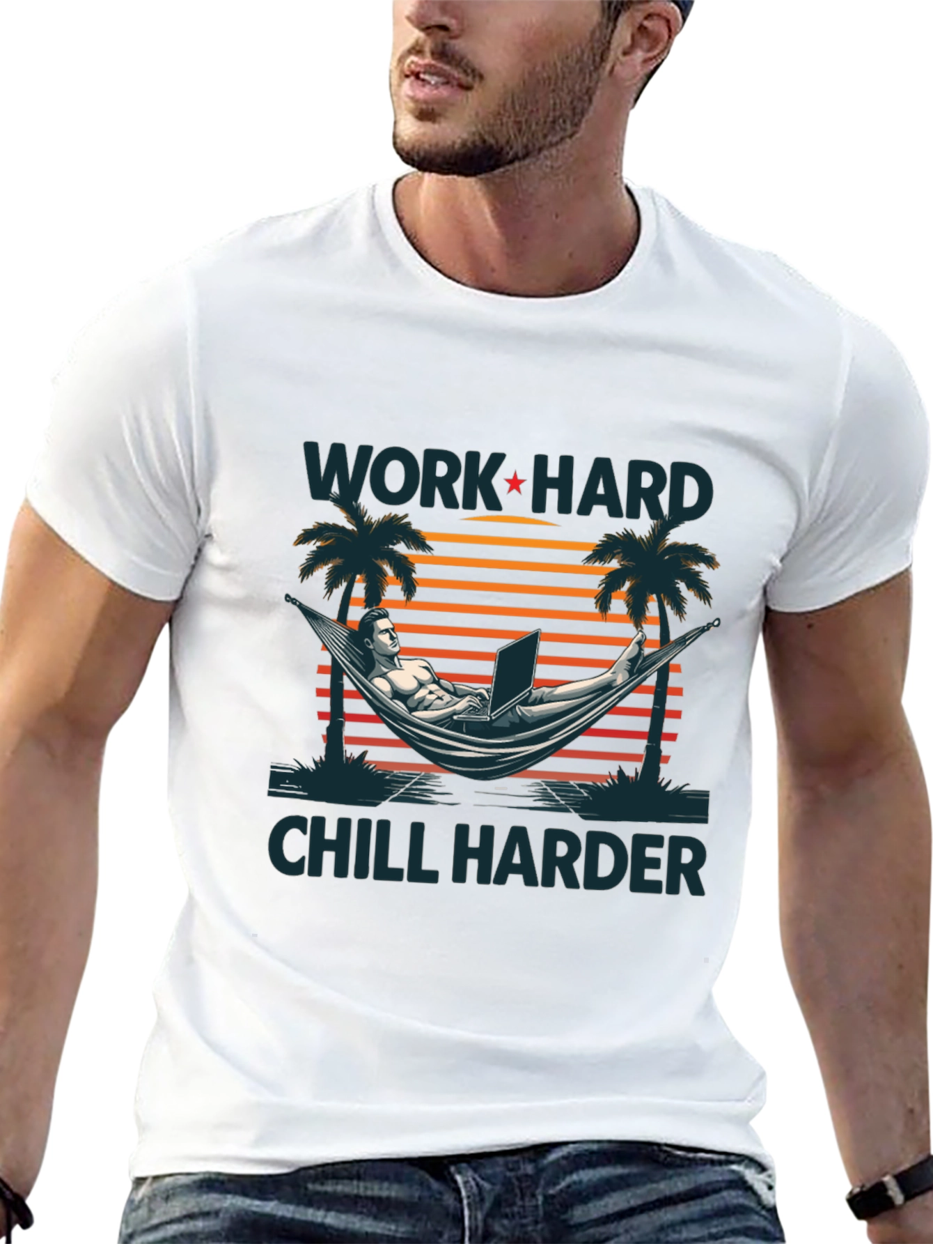 Work Hard Chill Harder Black Graphic T-Shirt