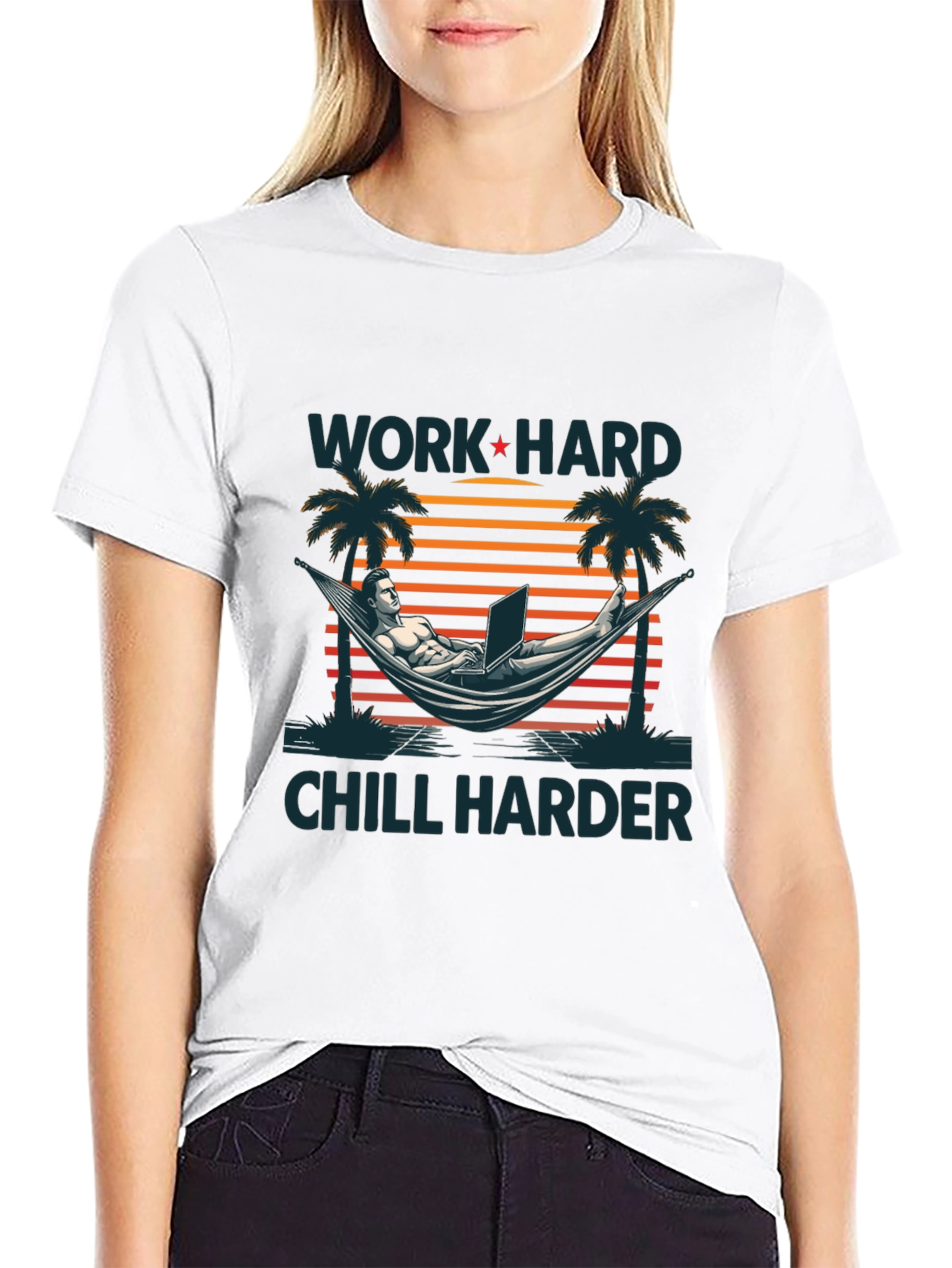 Work Hard Chill Harder Black Graphic T-Shirt