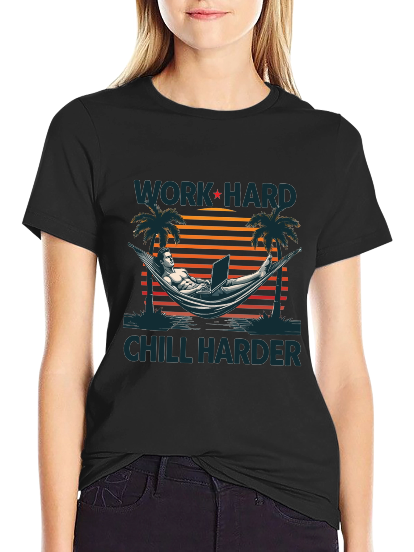 Work Hard Chill Harder Black Graphic T-Shirt