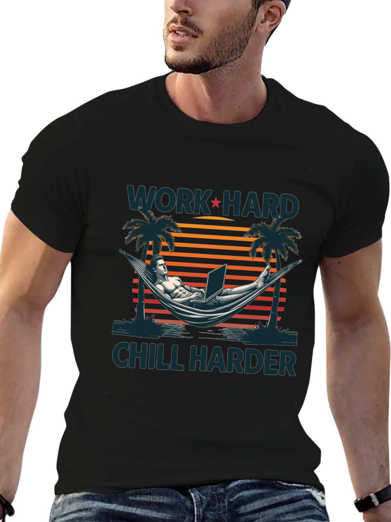 Work Hard Chill Harder Black Graphic T-Shirt