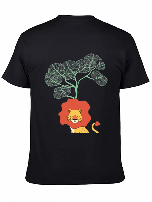 Lion & Tree Graphic Print Black T-Shirt