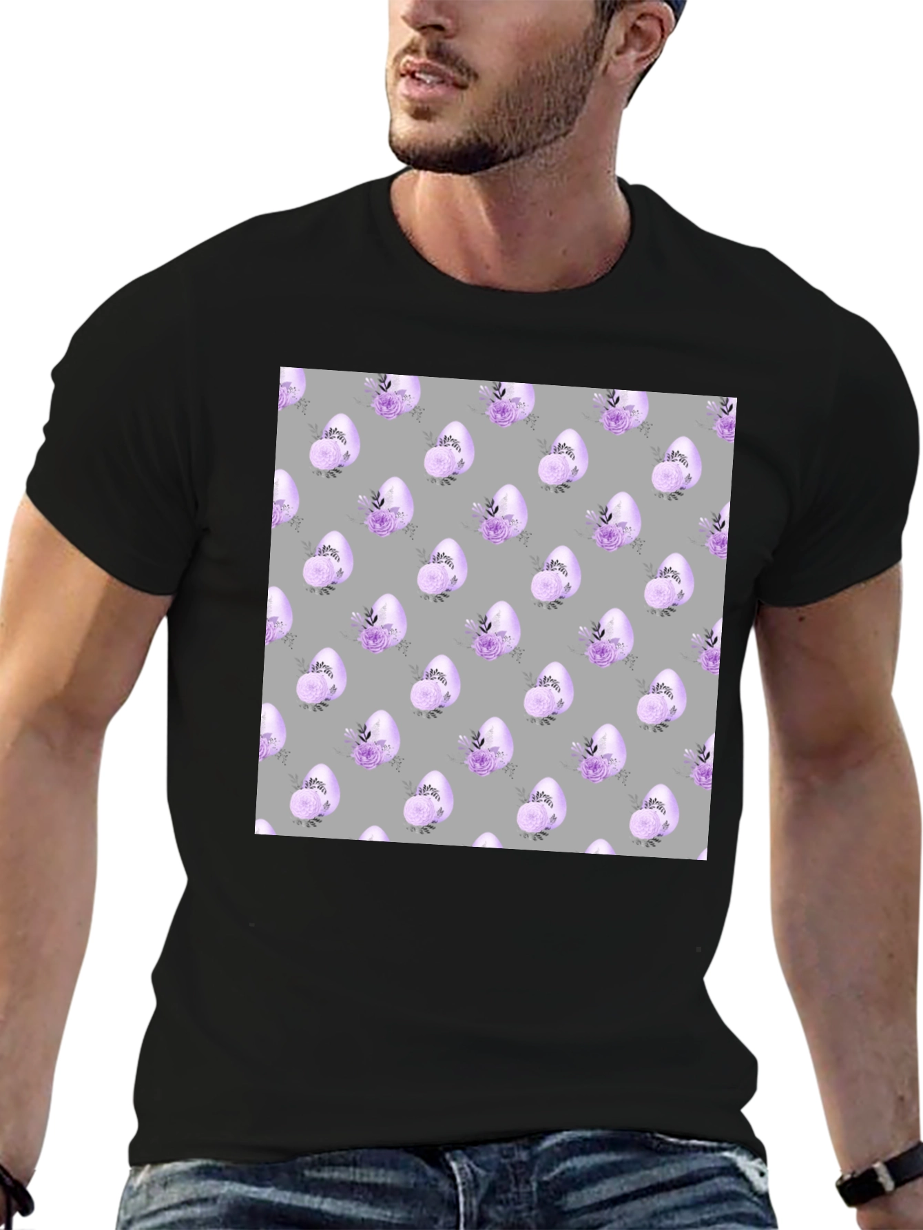 Floral Easter Egg T-Shirt - Mens Black Tee