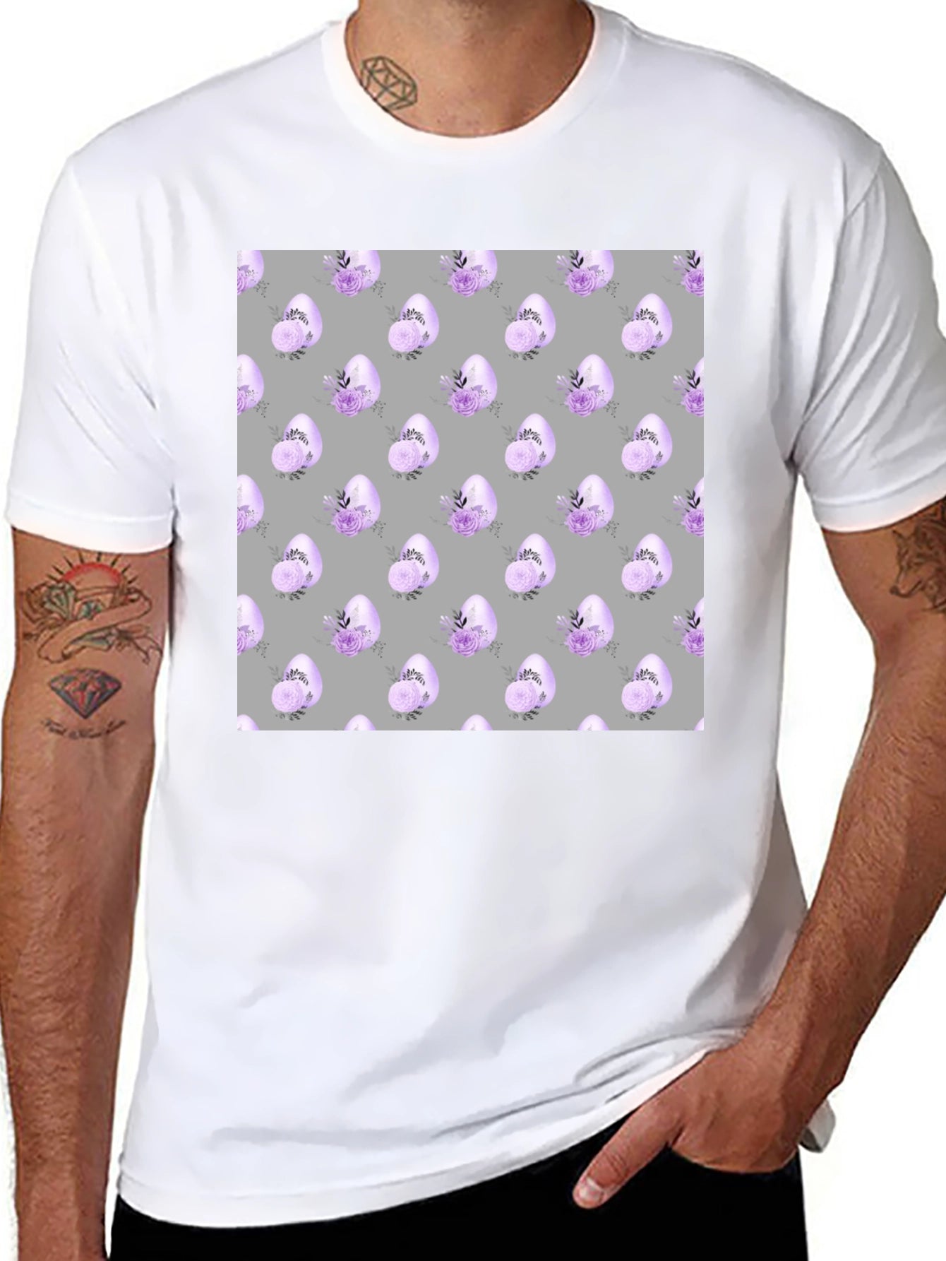 Floral Easter Egg T-Shirt - Mens Black Tee