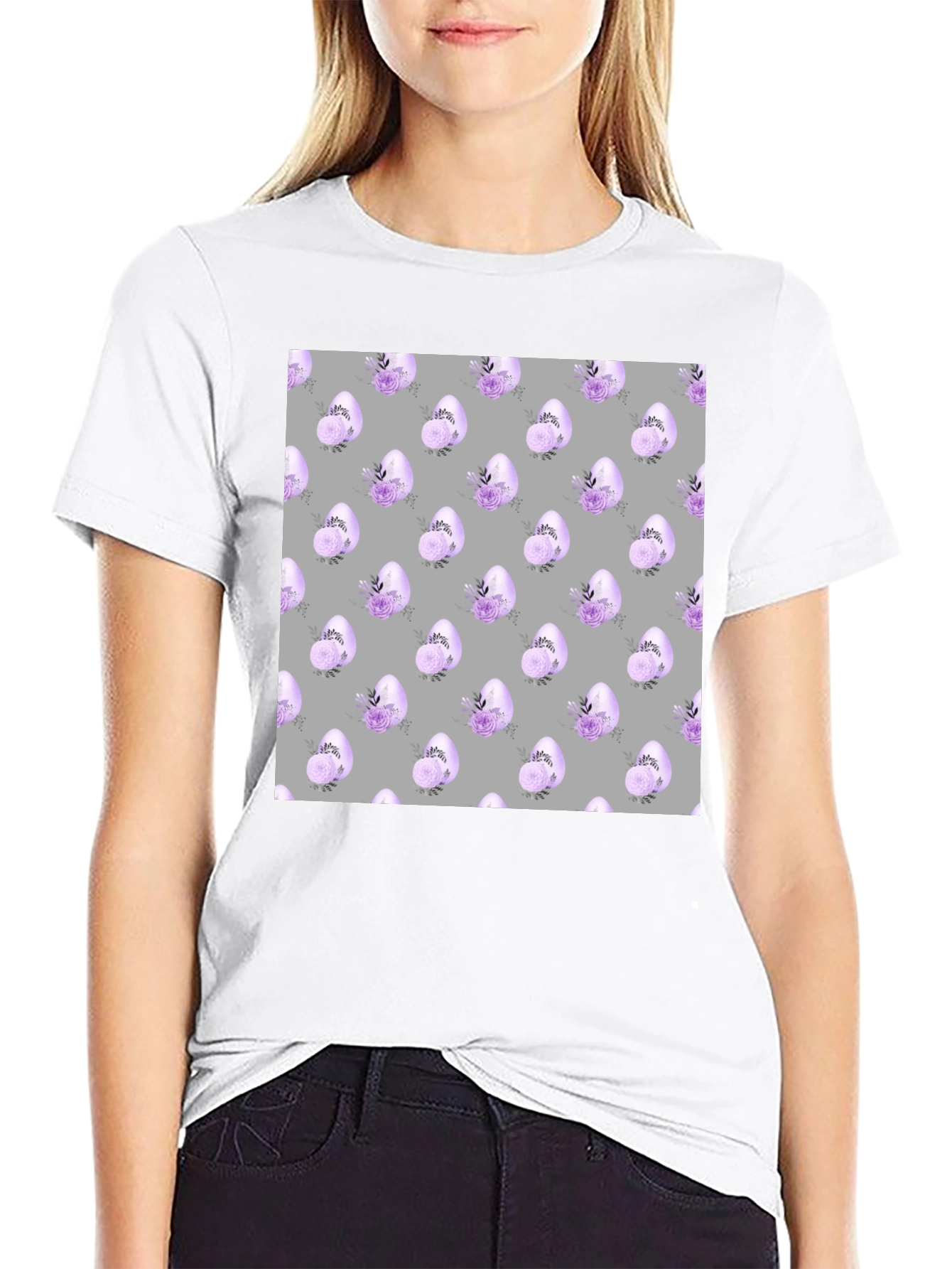 Floral Easter Egg T-Shirt - Mens Black Tee