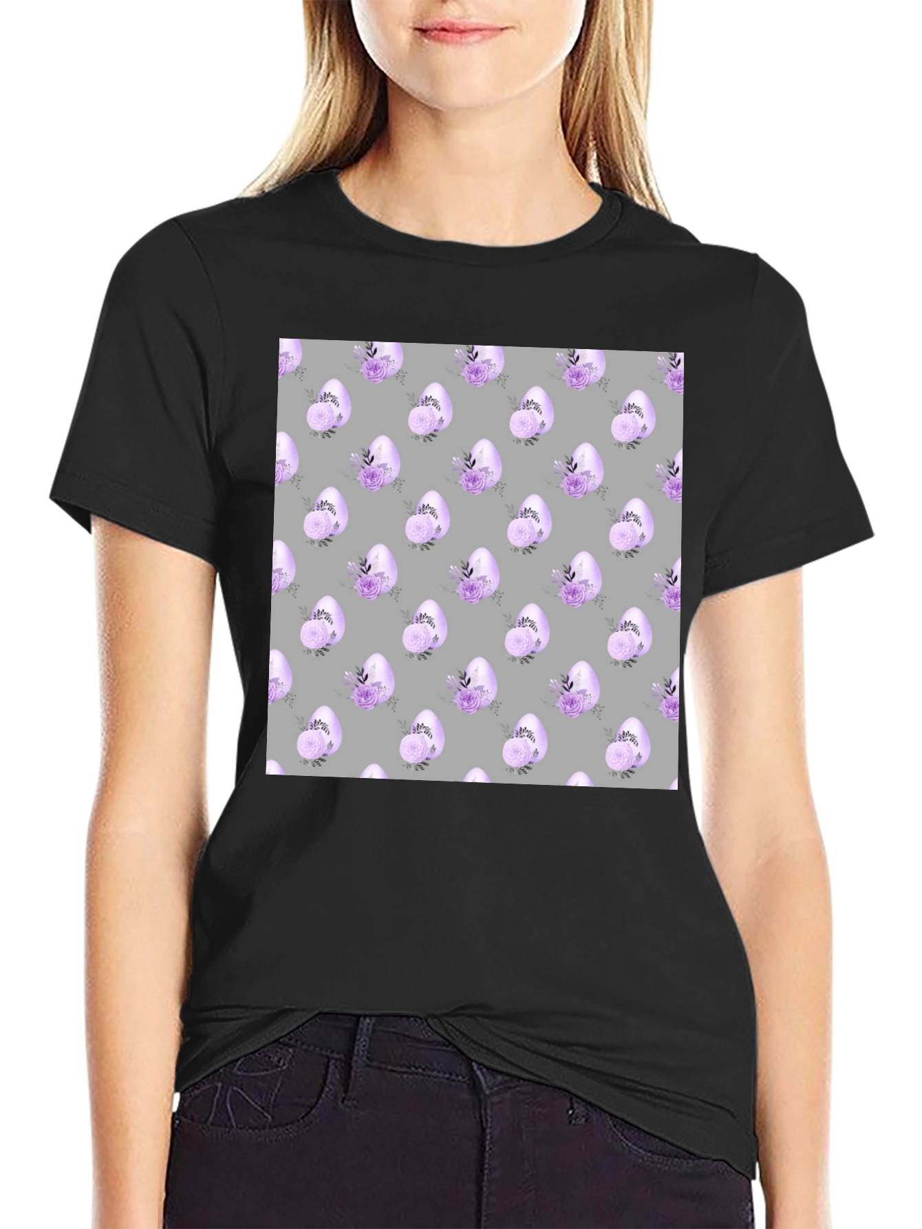 Floral Easter Egg T-Shirt - Mens Black Tee