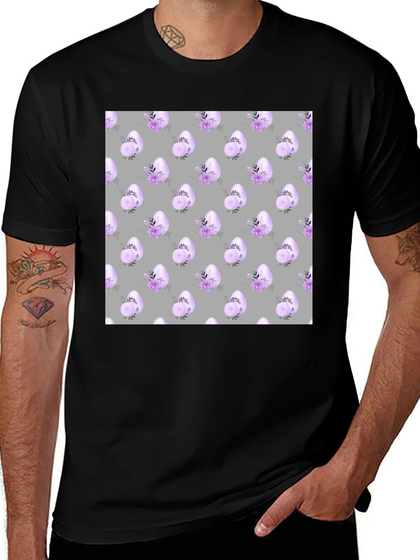 Floral Easter Egg T-Shirt - Mens Black Tee