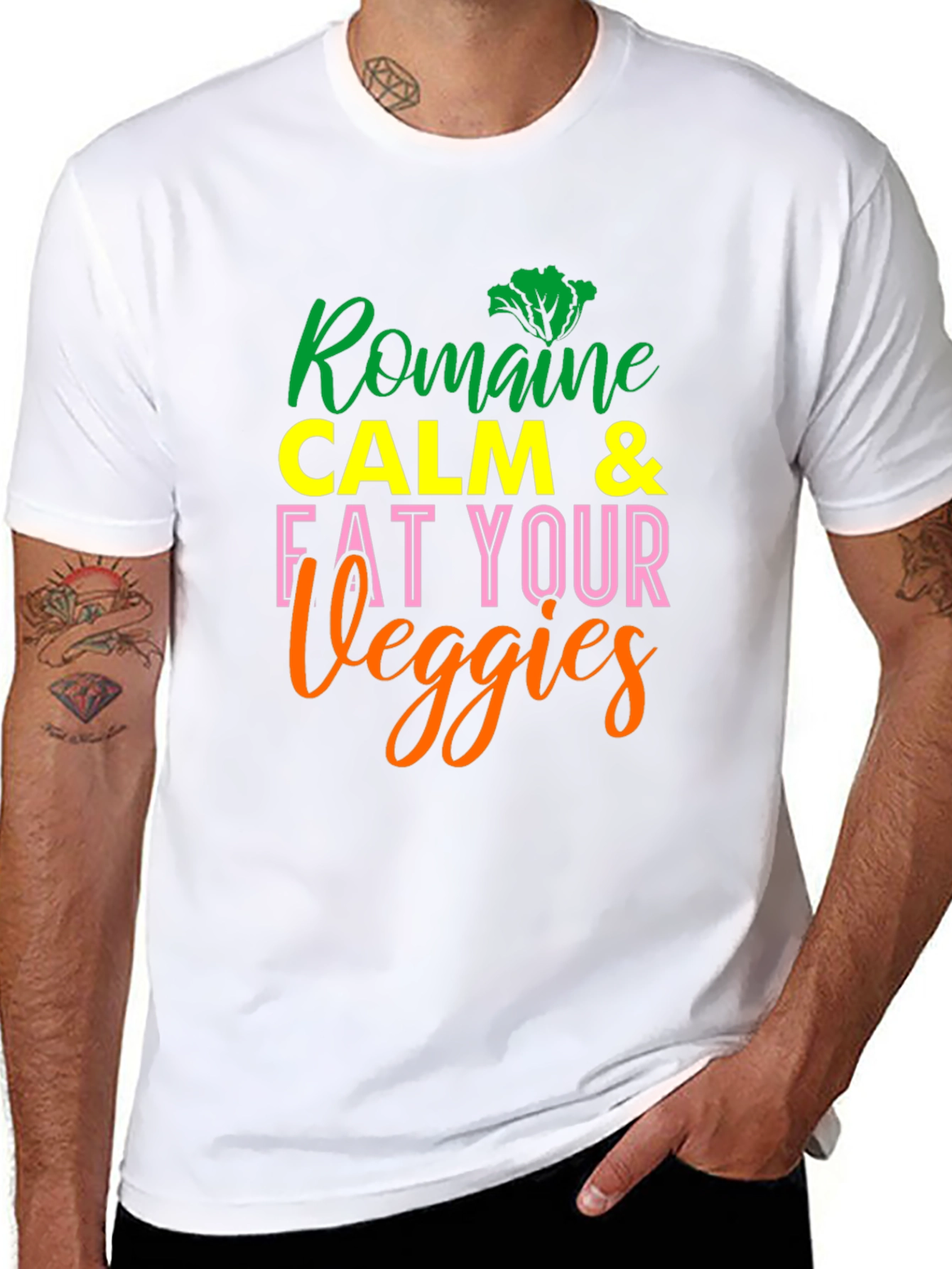 Romaine Calm & Eat Your Veggies Black T-Shirt