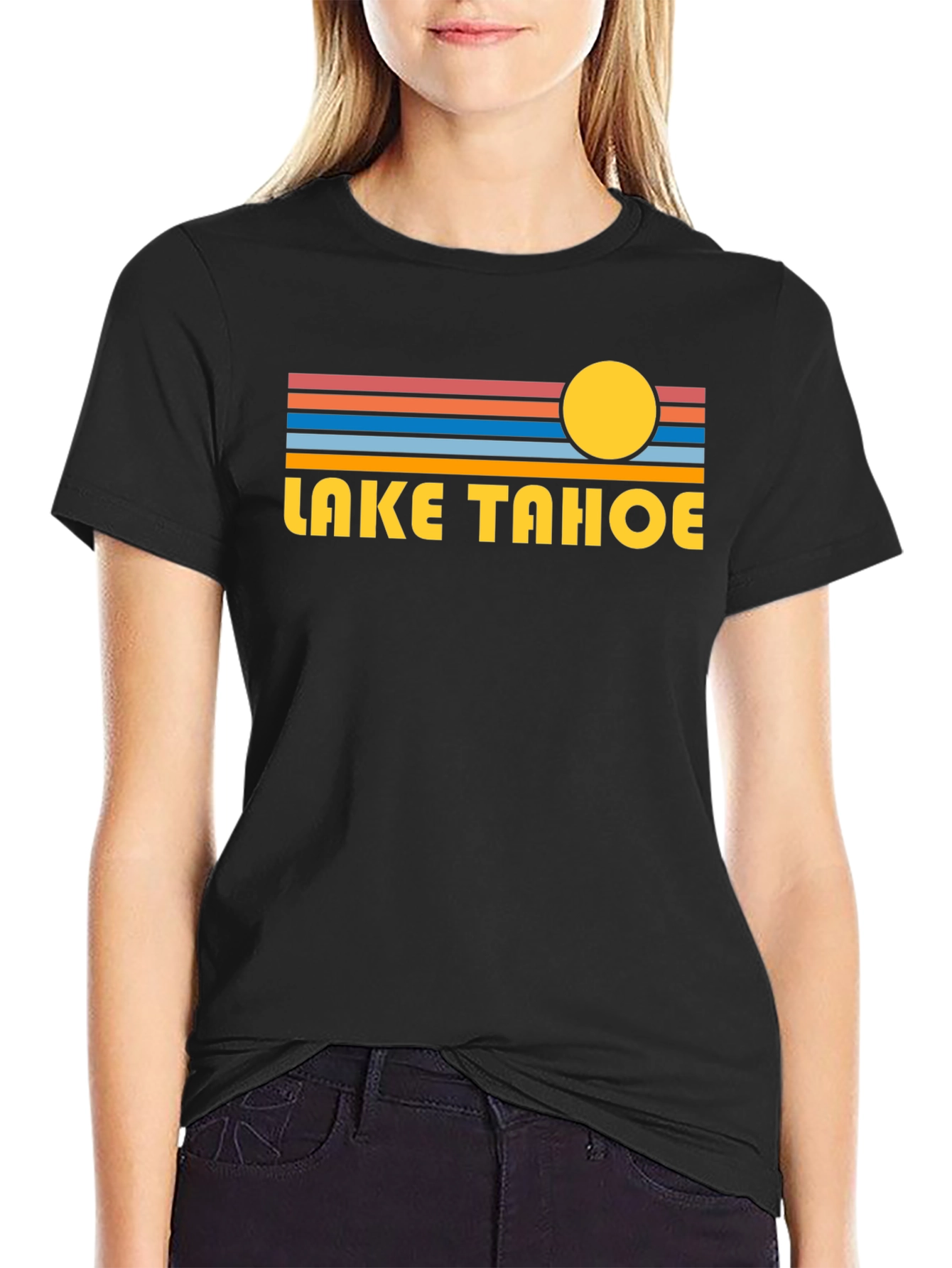Lake Tahoe Graphic Tee - Retro Style Black T-Shirt