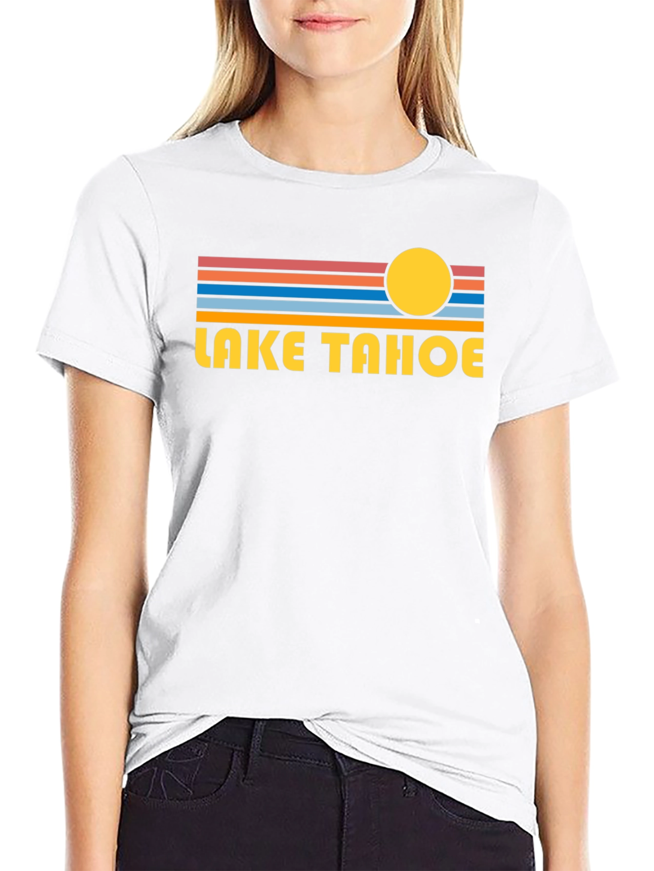 Lake Tahoe Graphic Tee - Retro Style Black T-Shirt