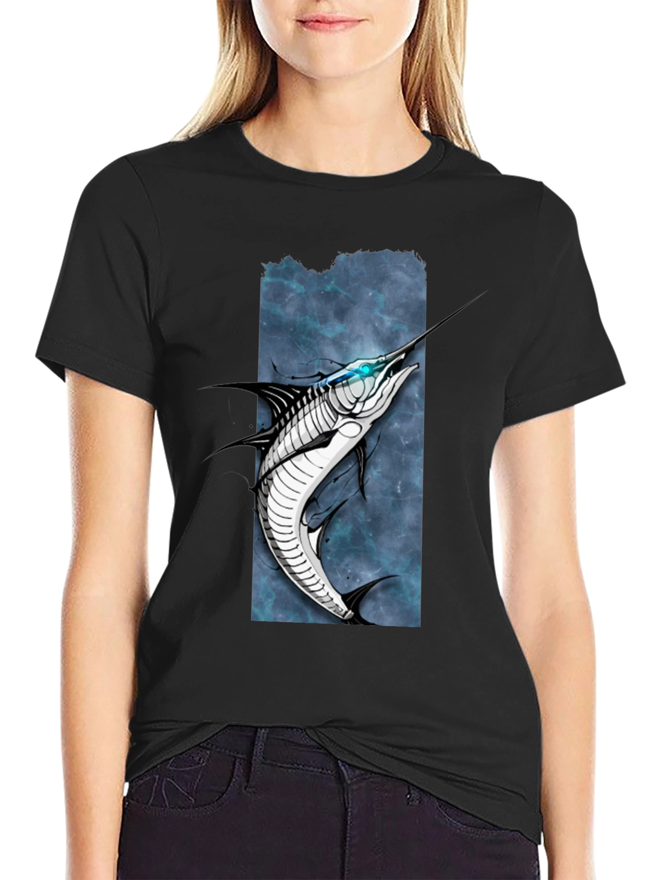 Marlin Graphic Tee - Black Cotton T-Shirt