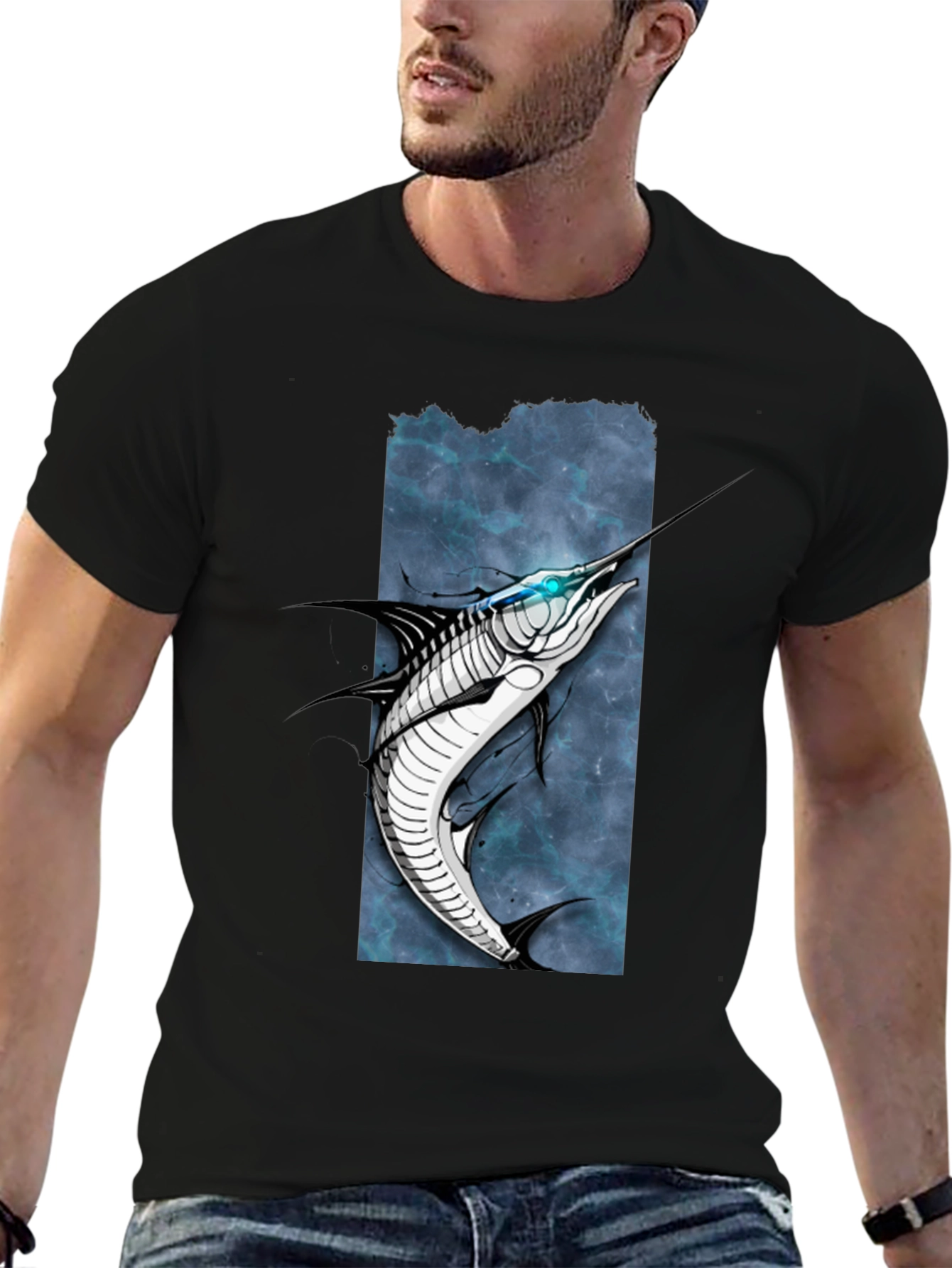 Marlin Graphic Tee - Black Cotton T-Shirt