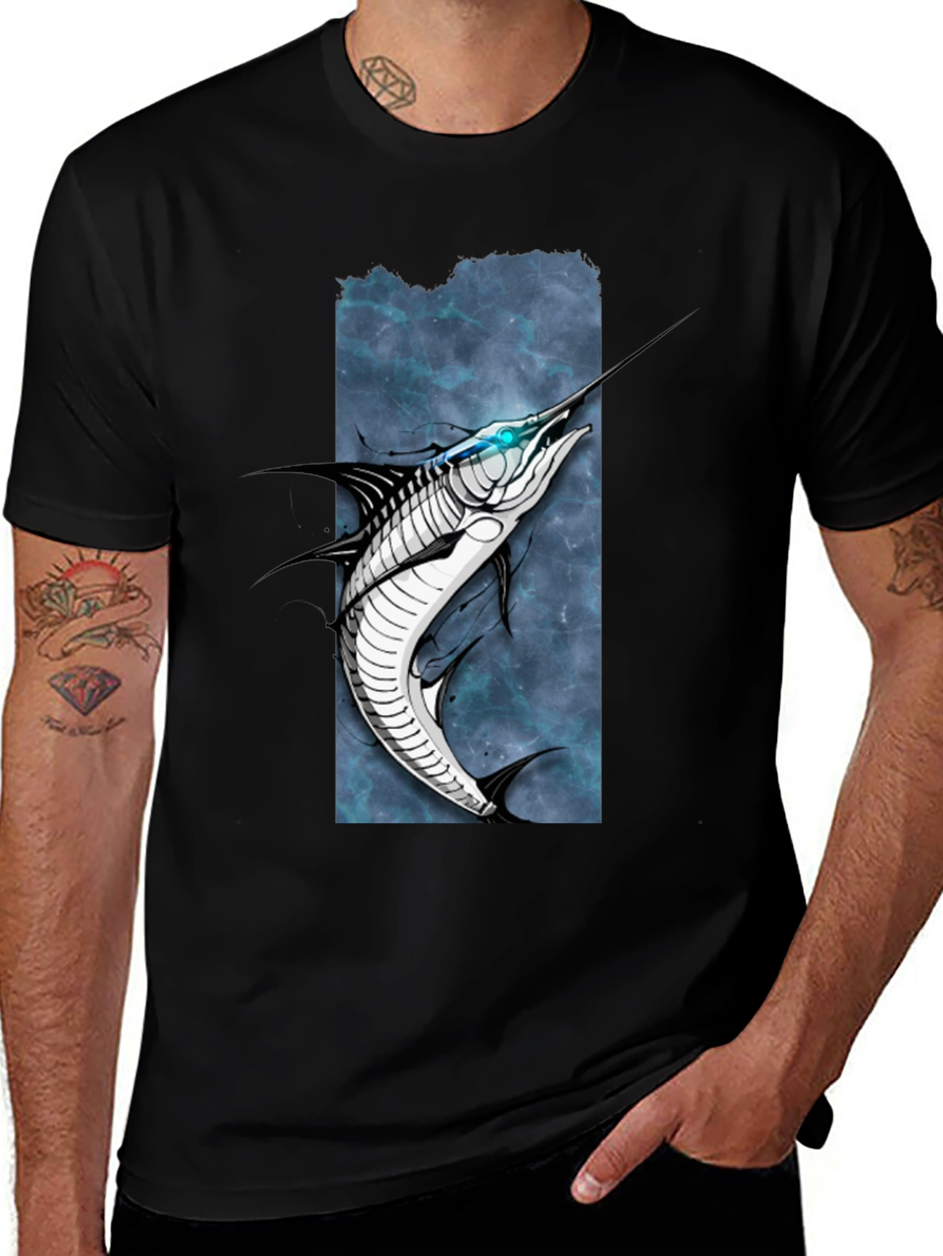 Marlin Graphic Tee - Black Cotton T-Shirt