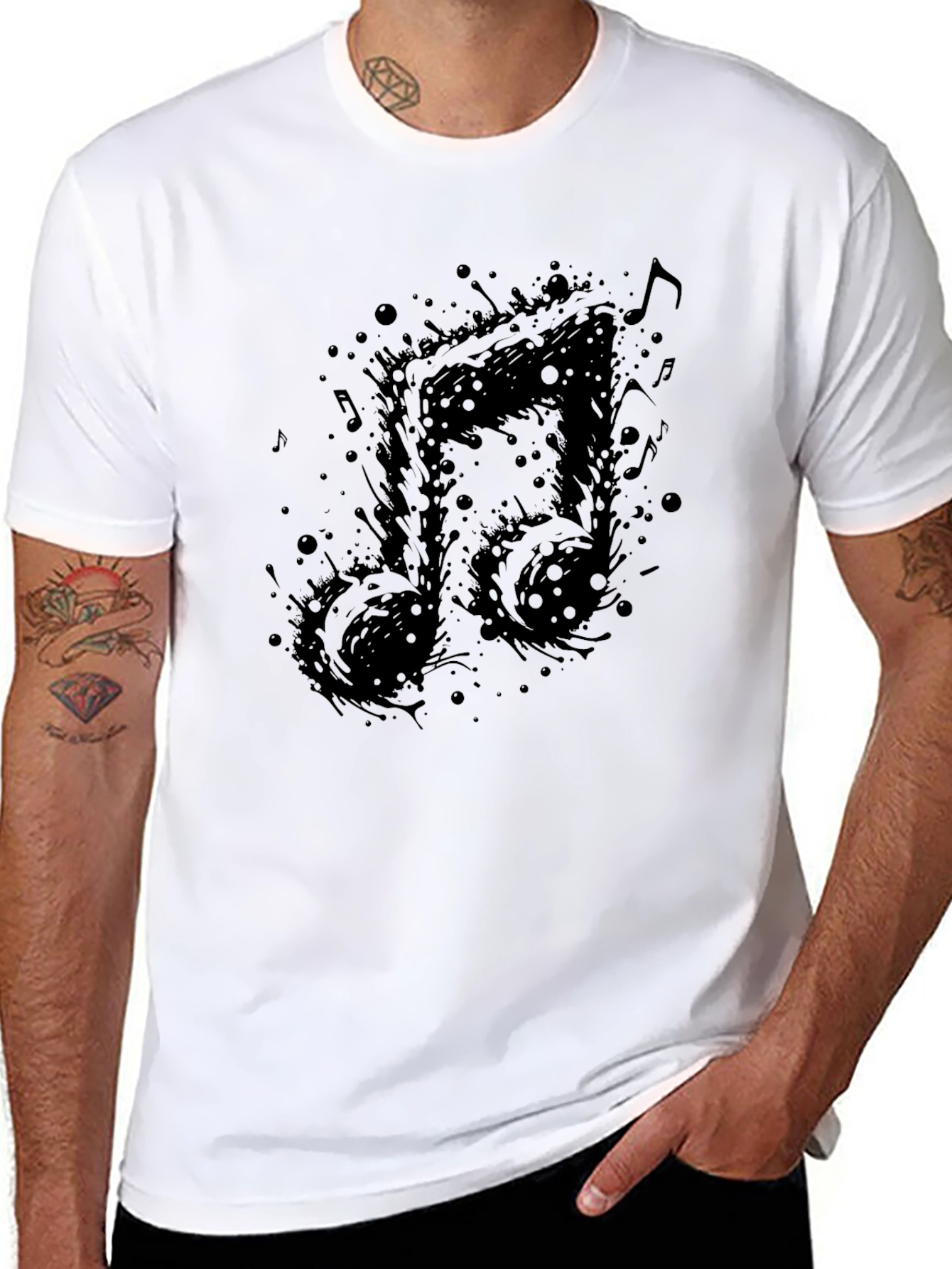 Abstract Music Note Black T-Shirt