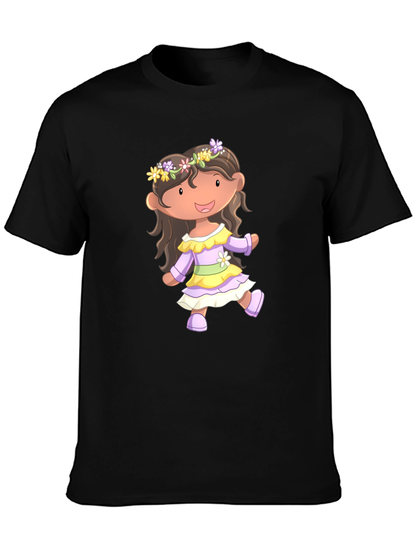 Cute Cartoon Girl Black T-Shirt