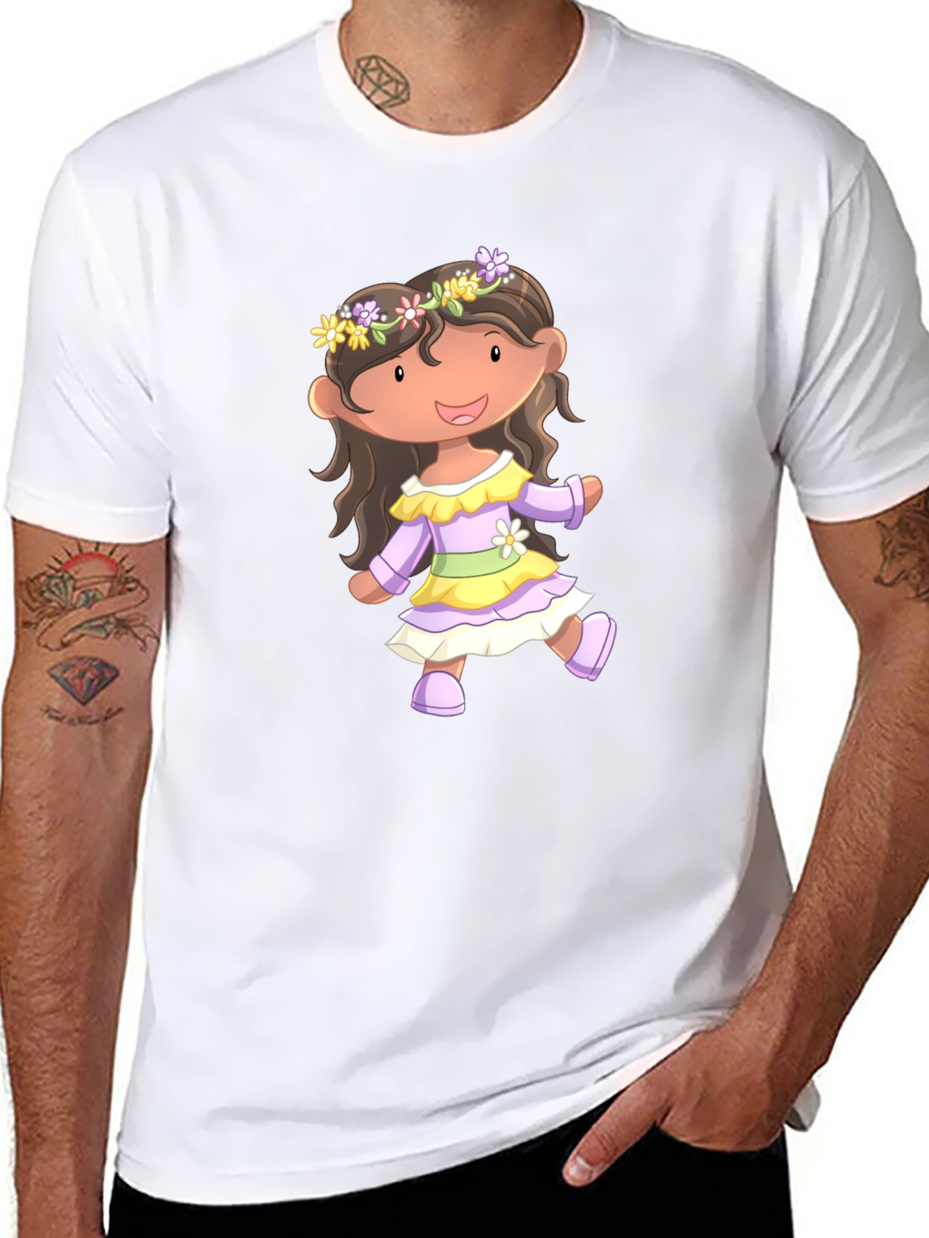Cute Cartoon Girl Black T-Shirt