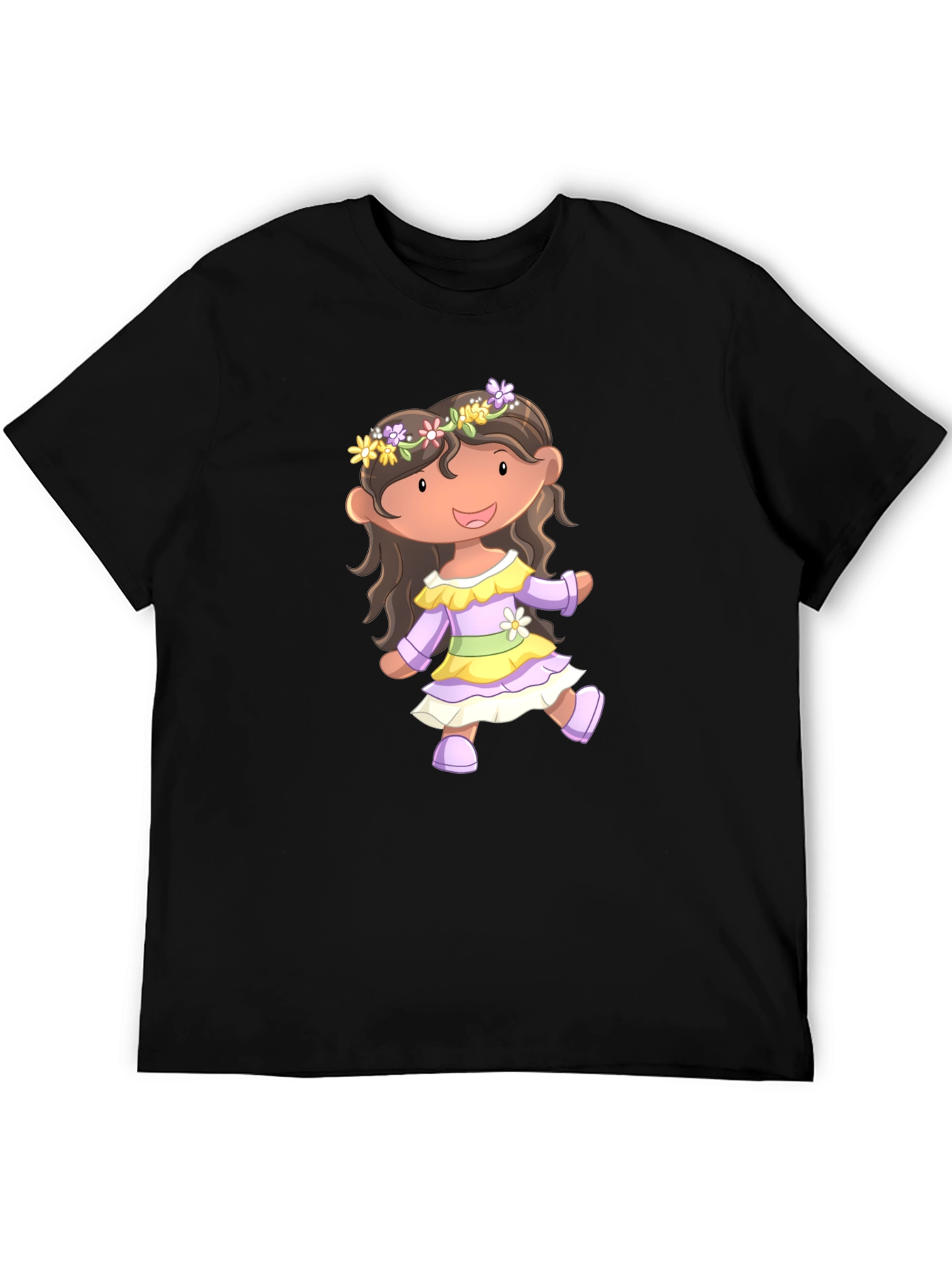 Cute Cartoon Girl Black T-Shirt